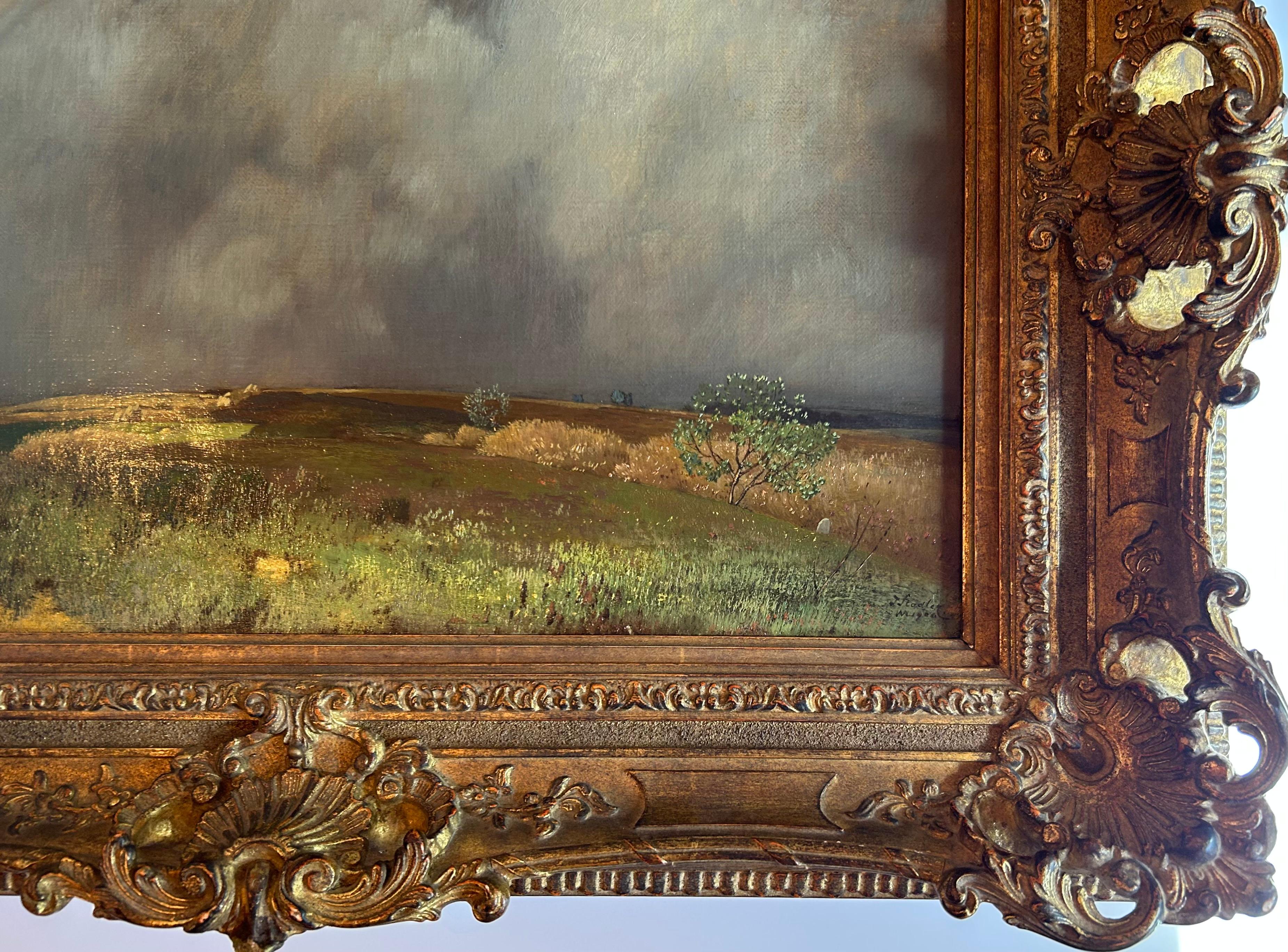 Ländliche Landschaft mit Regenbogen, Toni (Anton) Von Stadler, Österreich, 1850-1917 im Angebot 3