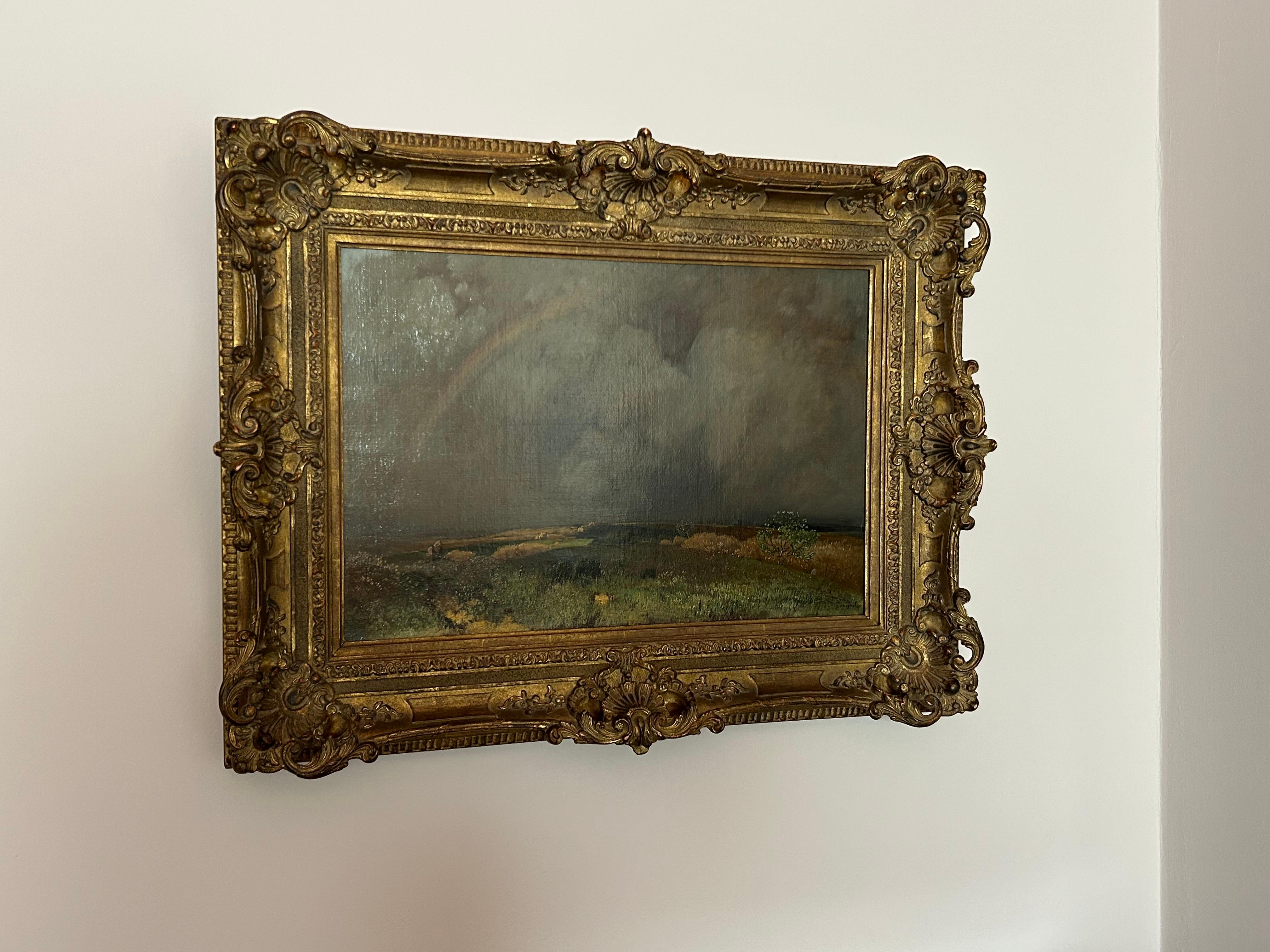 Ländliche Landschaft mit Regenbogen, Toni (Anton) Von Stadler, Österreich, 1850-1917 im Angebot 4