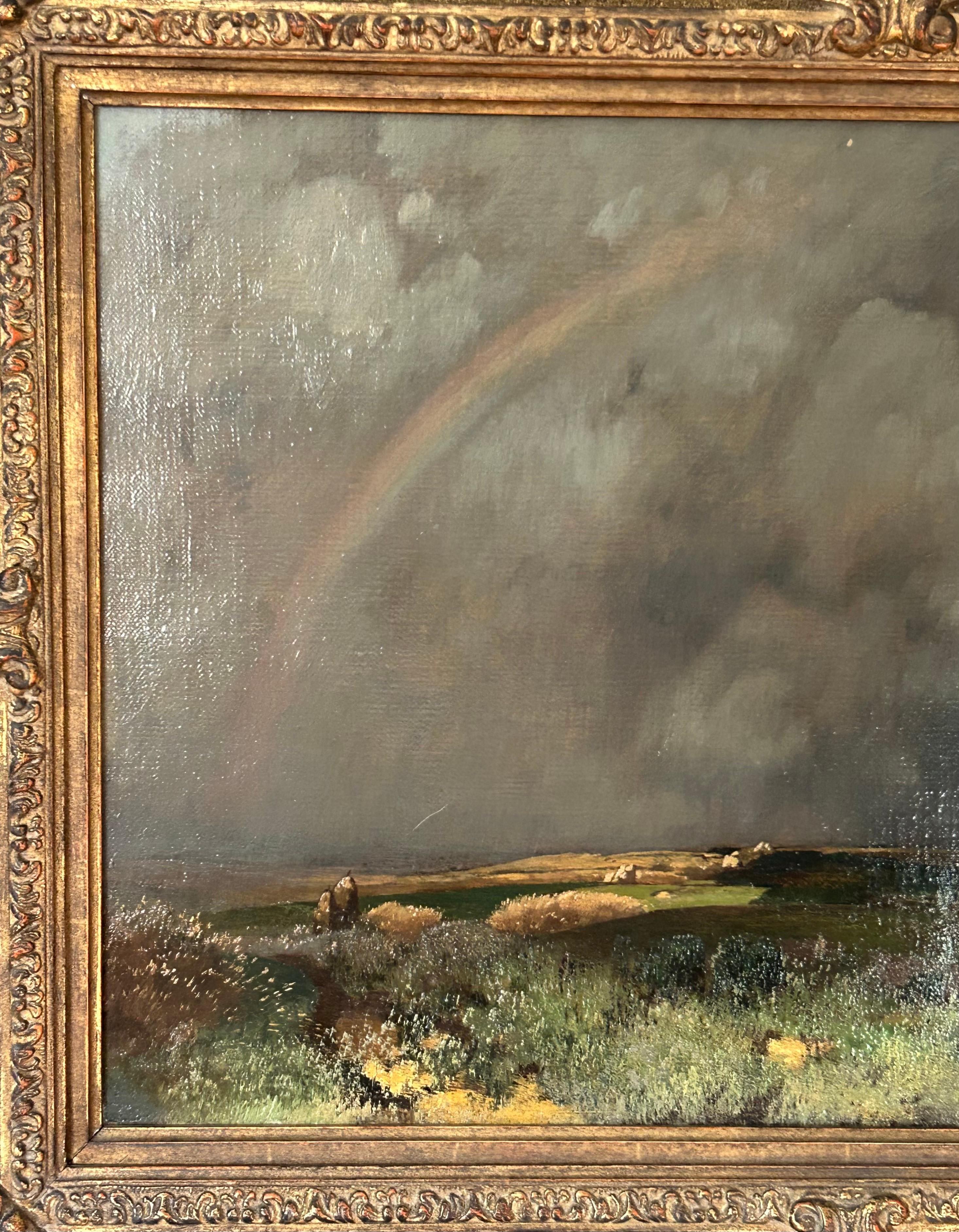 Ländliche Landschaft mit Regenbogen, Toni (Anton) Von Stadler, Österreich, 1850-1917 im Angebot 9