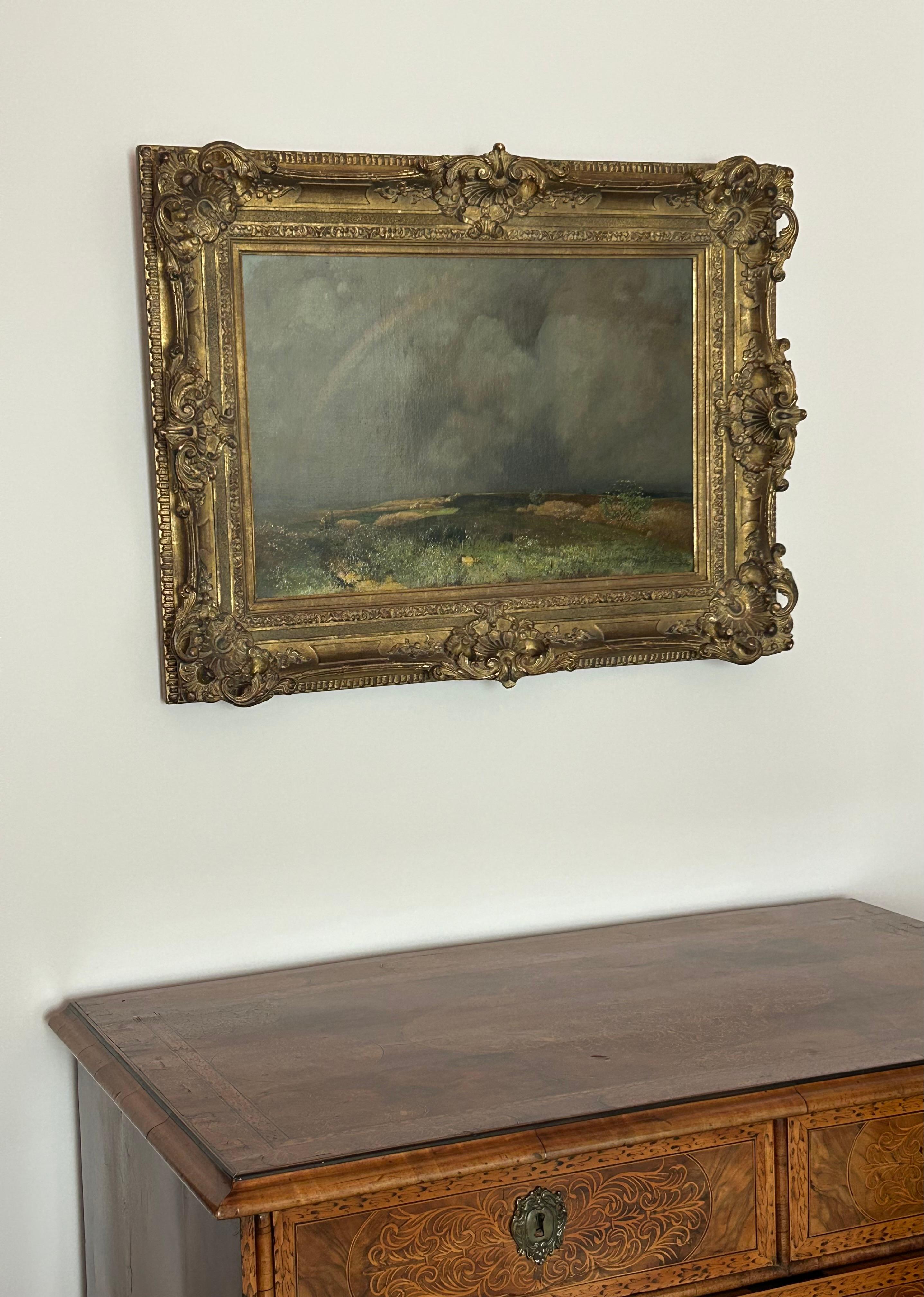 Ländliche Landschaft mit Regenbogen, Toni (Anton) Von Stadler, Österreich, 1850-1917 (Gemalt) im Angebot