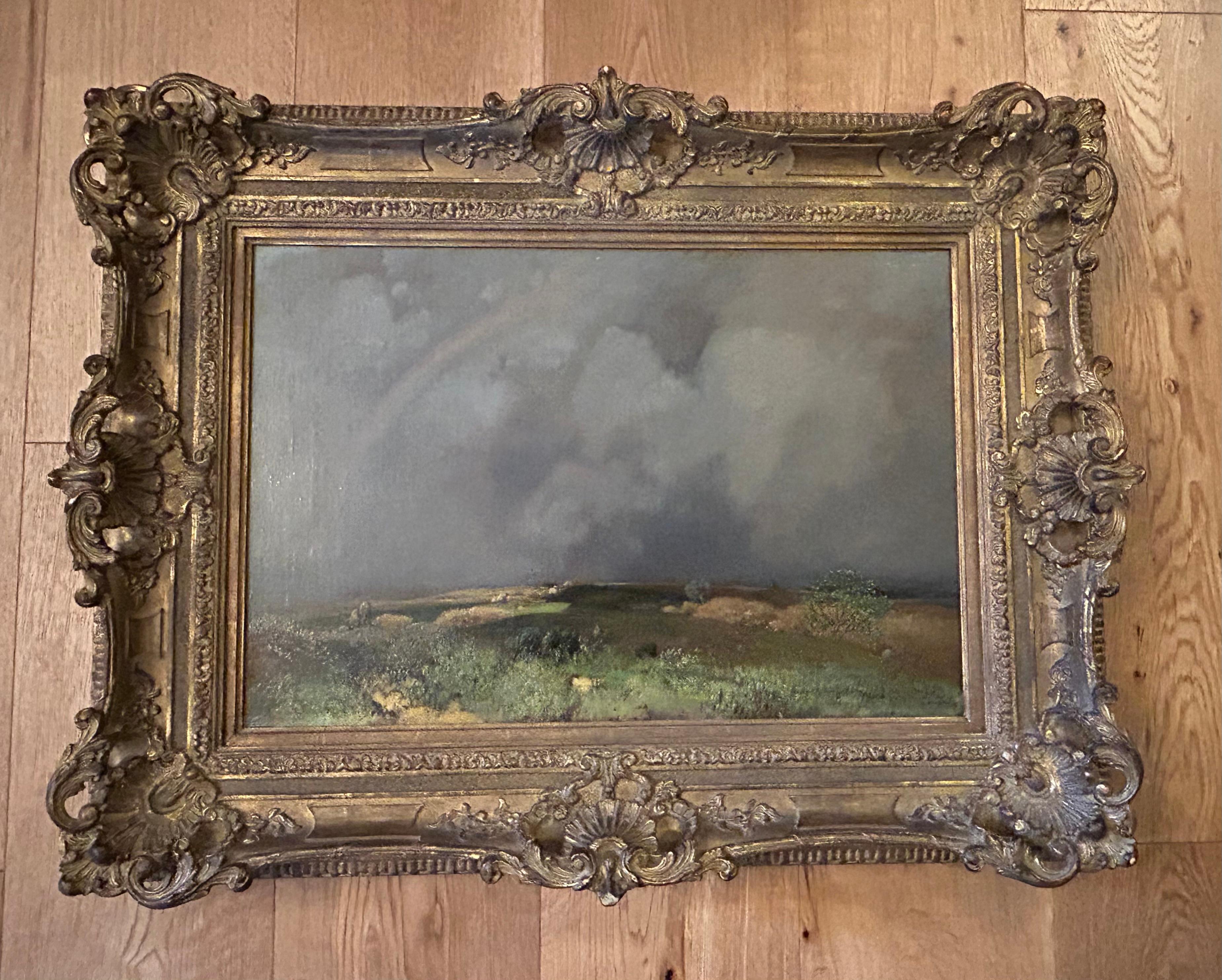 Ländliche Landschaft mit Regenbogen, Toni (Anton) Von Stadler, Österreich, 1850-1917 im Zustand „Gut“ im Angebot in Toronto, CA