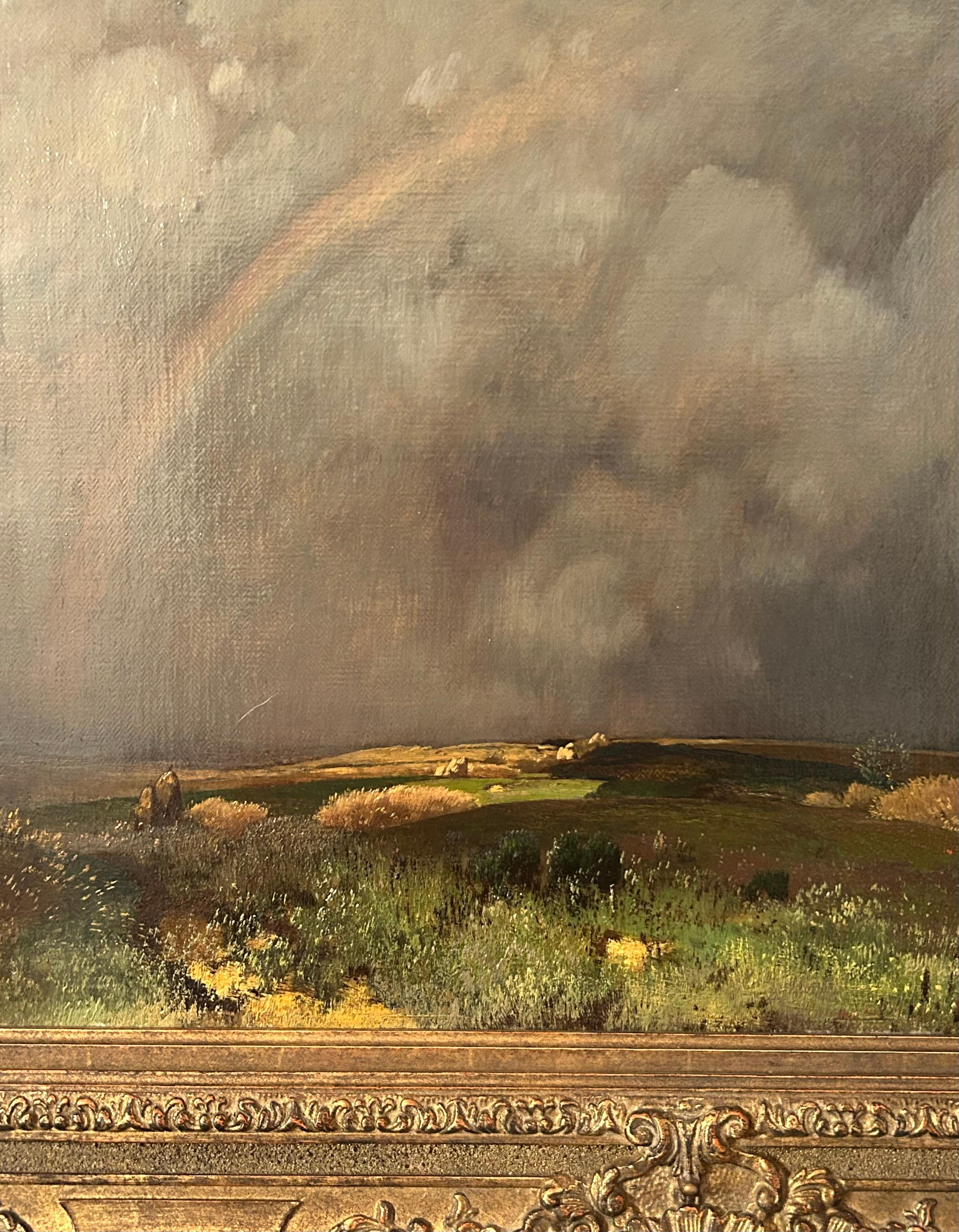 Ländliche Landschaft mit Regenbogen, Toni (Anton) Von Stadler, Österreich, 1850-1917 (Frühes 20. Jahrhundert) im Angebot