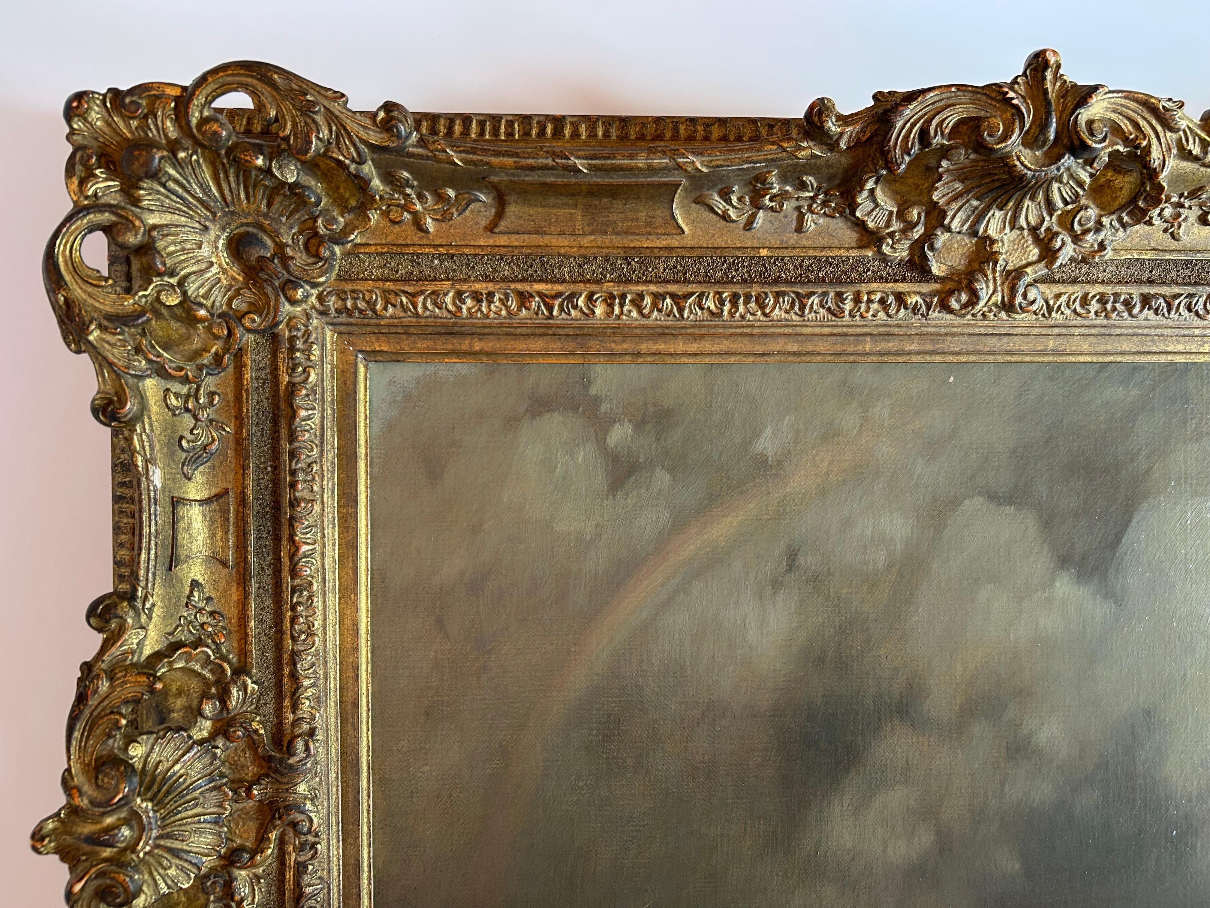 Ländliche Landschaft mit Regenbogen, Toni (Anton) Von Stadler, Österreich, 1850-1917 (Leinwand) im Angebot