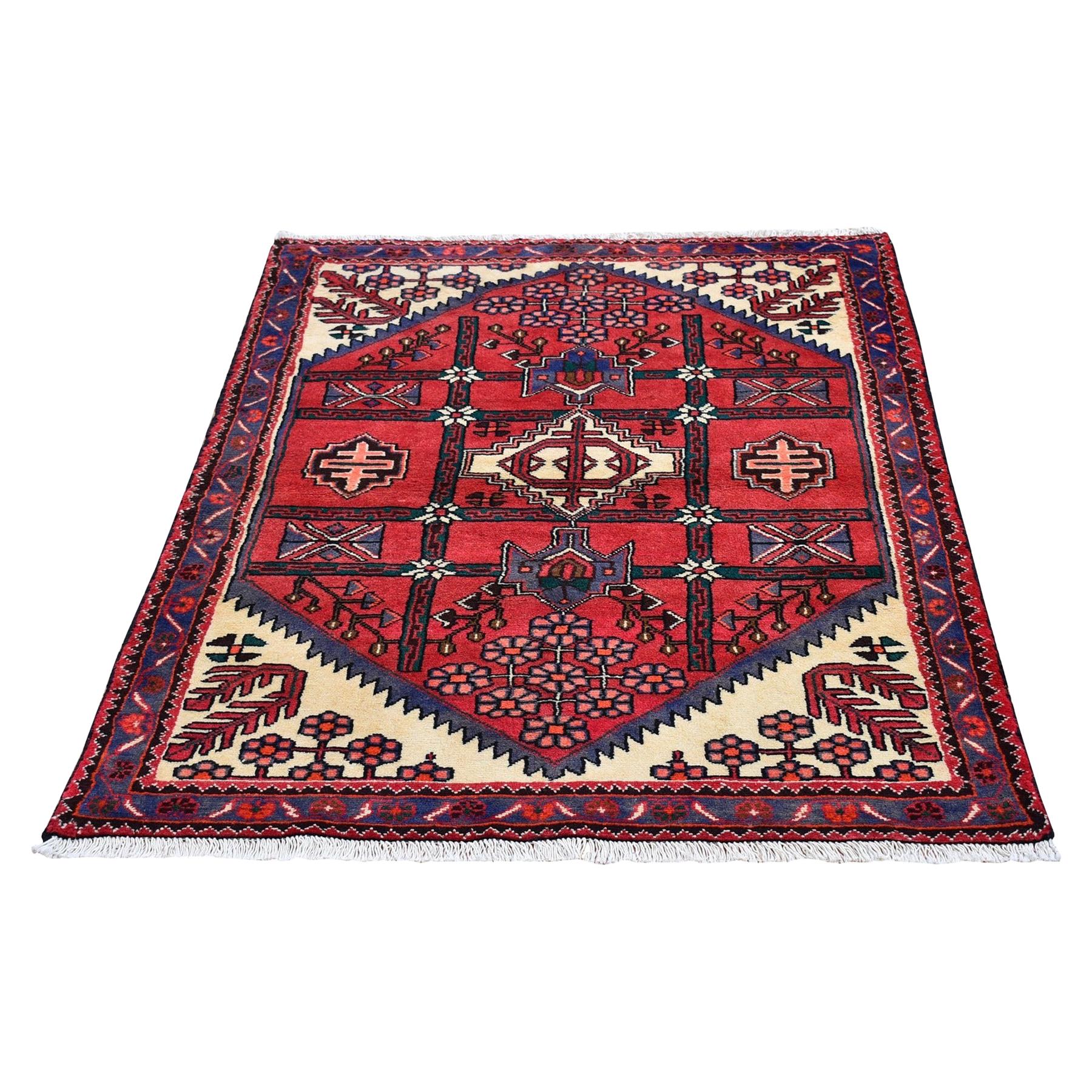 Rural Old Persian Hamadan In Mint Cond Geometric Design Wool Hand Knotted Rug For Sale