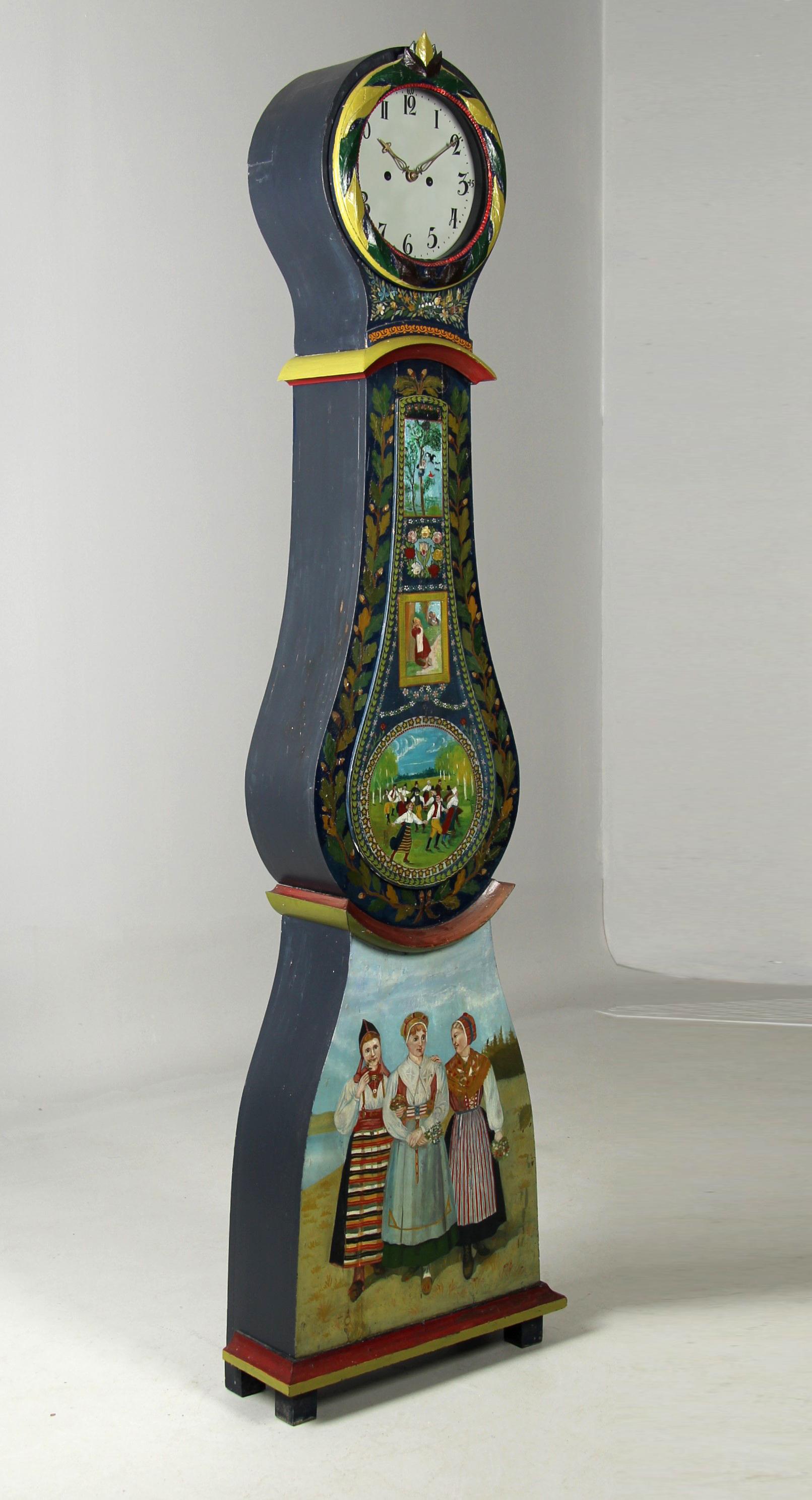 Rural Painted Mora Longcase Clock, Sweden, circa 1900 5