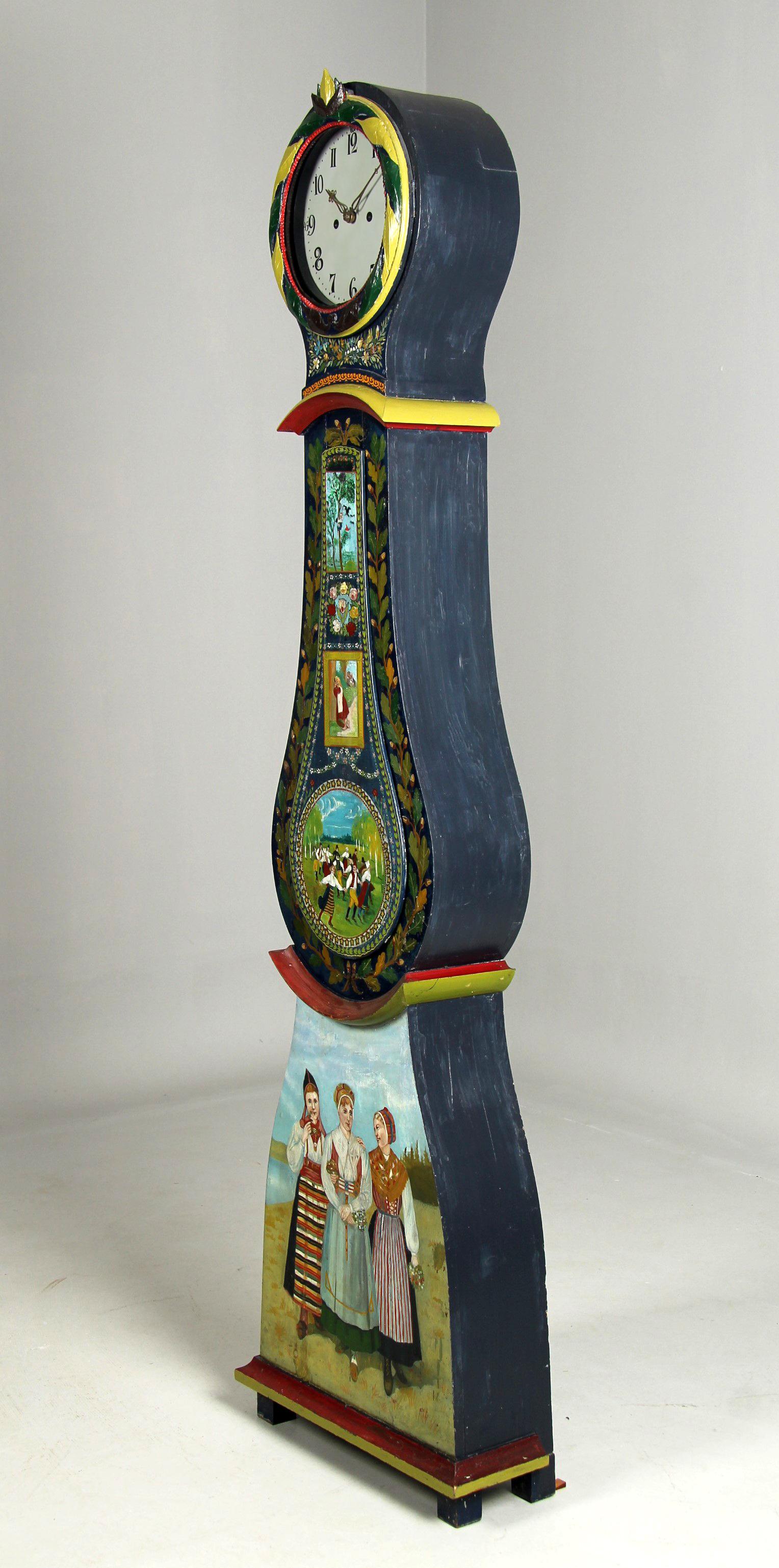 Rural Painted Mora Longcase Clock, Sweden, circa 1900 6