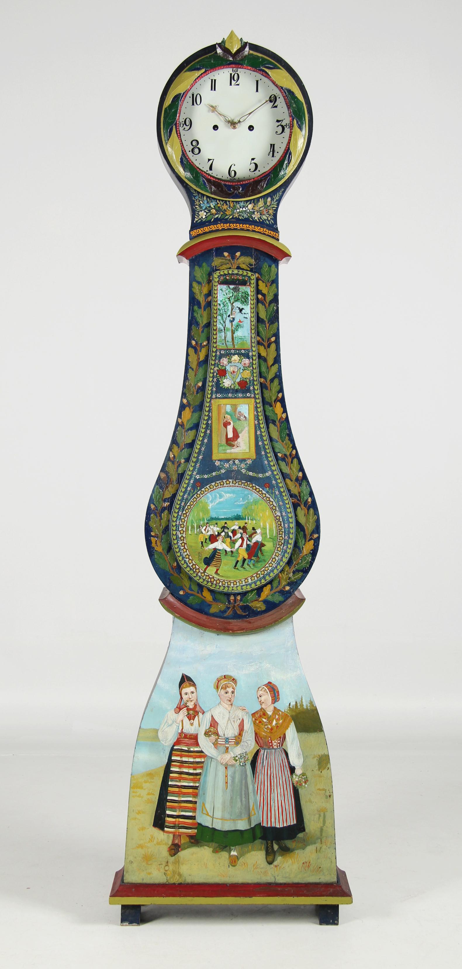 Rural Painted Mora Longcase Clock, Sweden, circa 1900 2