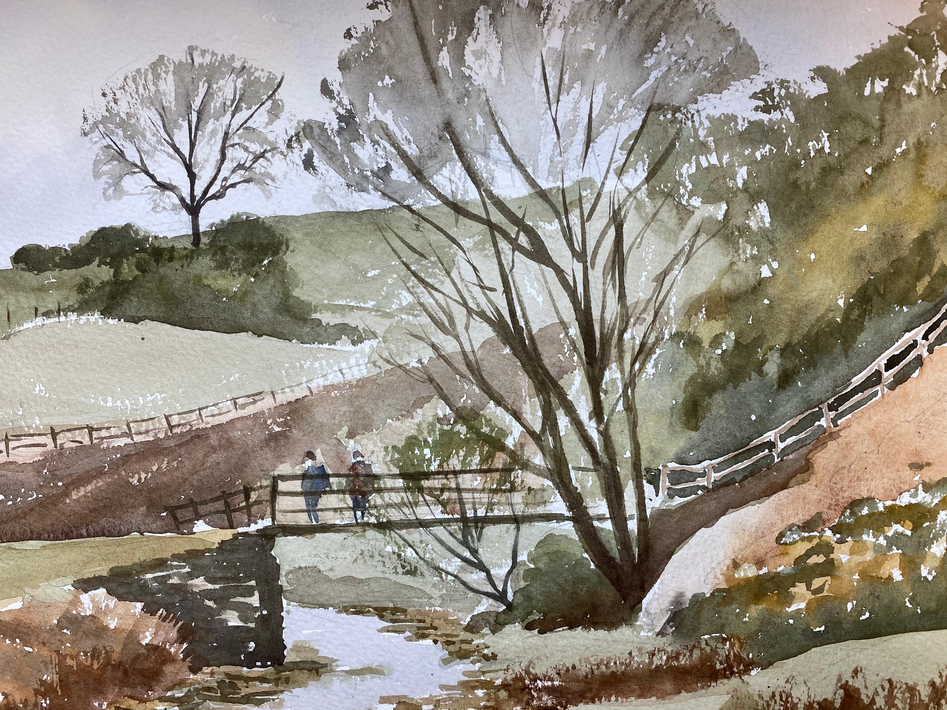 20th Century Rural River Countryside Landscape Original British Watercolour Painting For Sale