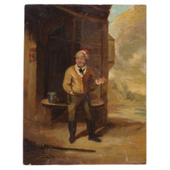Rural Villager in the 19th Century: Oil on Wood Panel