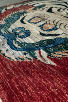 Rus Red Tibetan Tiger Design Rug • Contemporary Handmade Wool Carpet (3x5)