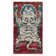 Rus Red Tibetan Tiger Design Rug • Contemporary Handmade Wool Carpet (3x5)