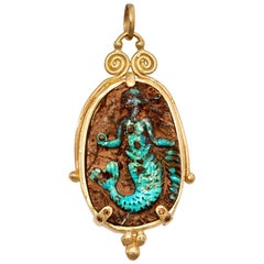 Rusalki Pendant in Turquoise, 18 Karat Yellow Gold