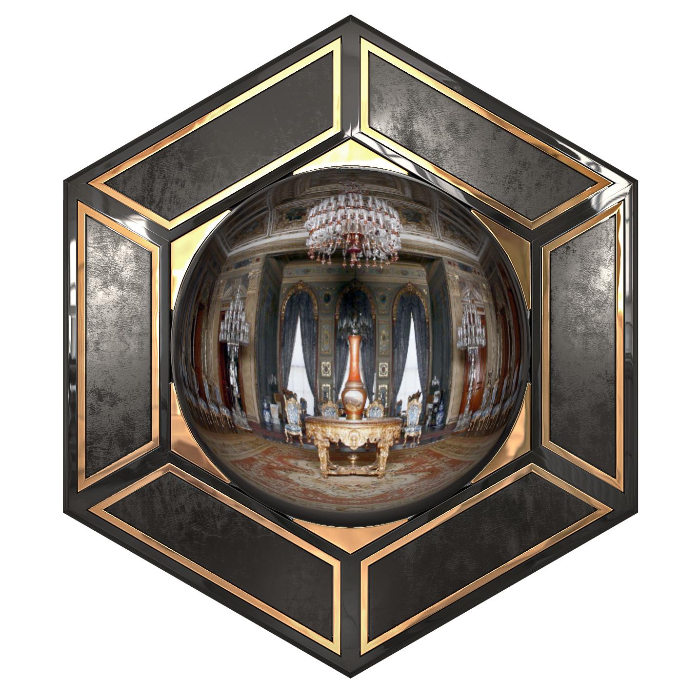 "Aurora" Convex Wall Mirror with Bronze and Stainless Steel, Istanbul