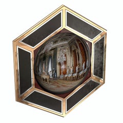 Specchio da parete convesso con bronzo e pelle "Eleganze di Ruscello", Istanbul