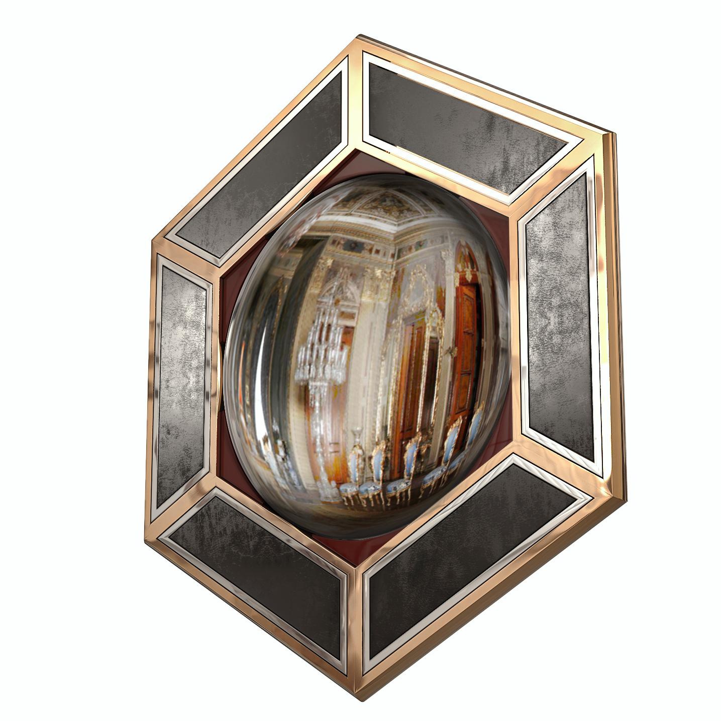 Turc Miroir mural convexe « Ruscello's Eleganze » avec bronze et cuir, Istanbul en vente