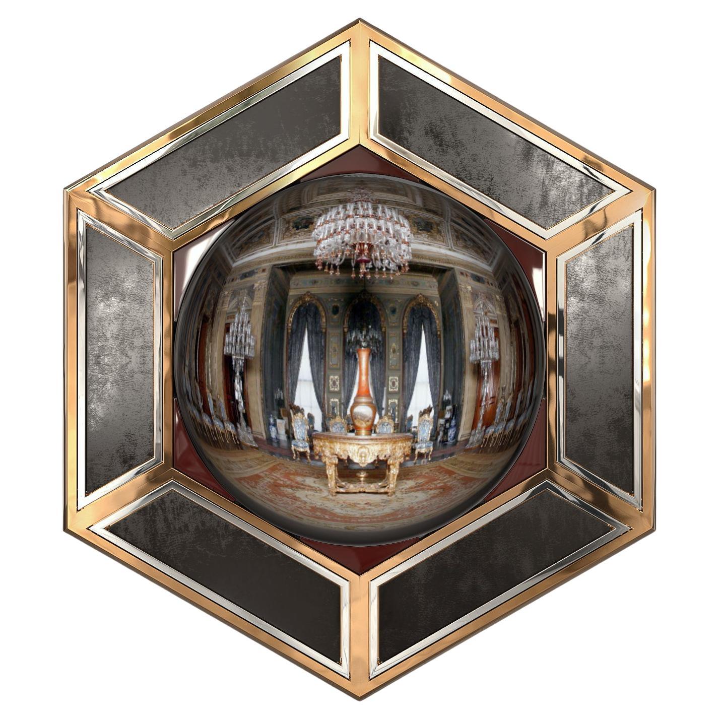 "Ruscello's Eleganze" Convex Wall Mirror with Bronze and Leather, Istanbul For Sale