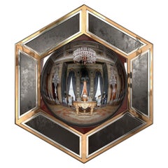 "Ruscello's Eleganze" Convex Wall Mirror with Bronze and Leather, Istanbul