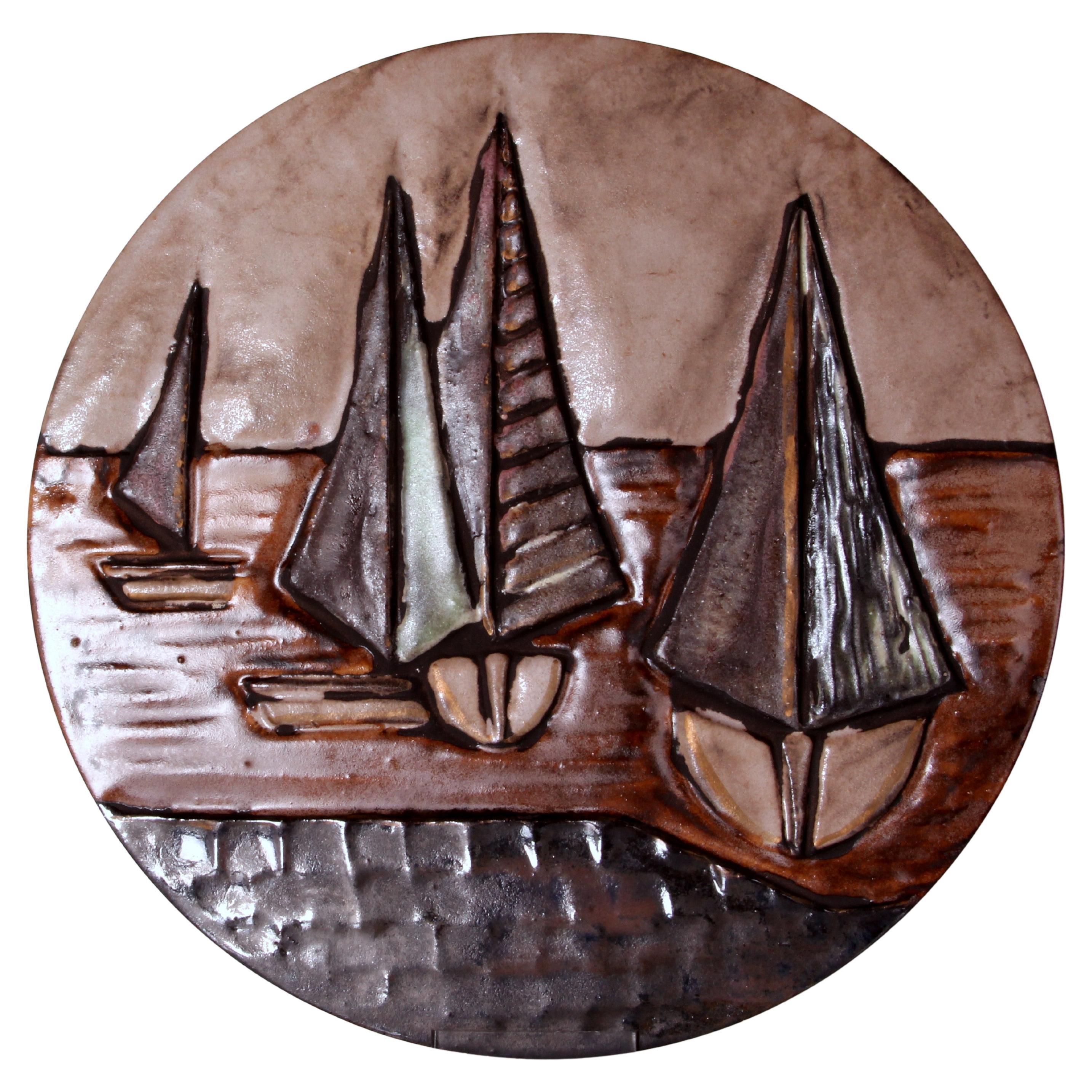 Mid-Century moderno Ruscha ART 1970s WGP Piastra da parete in ceramica 