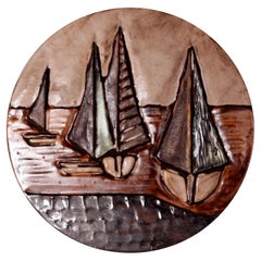 RUSCHA ART 1970s WGP Pottery WALL PLATE " SAILING BOATS " 1970s Western Germany