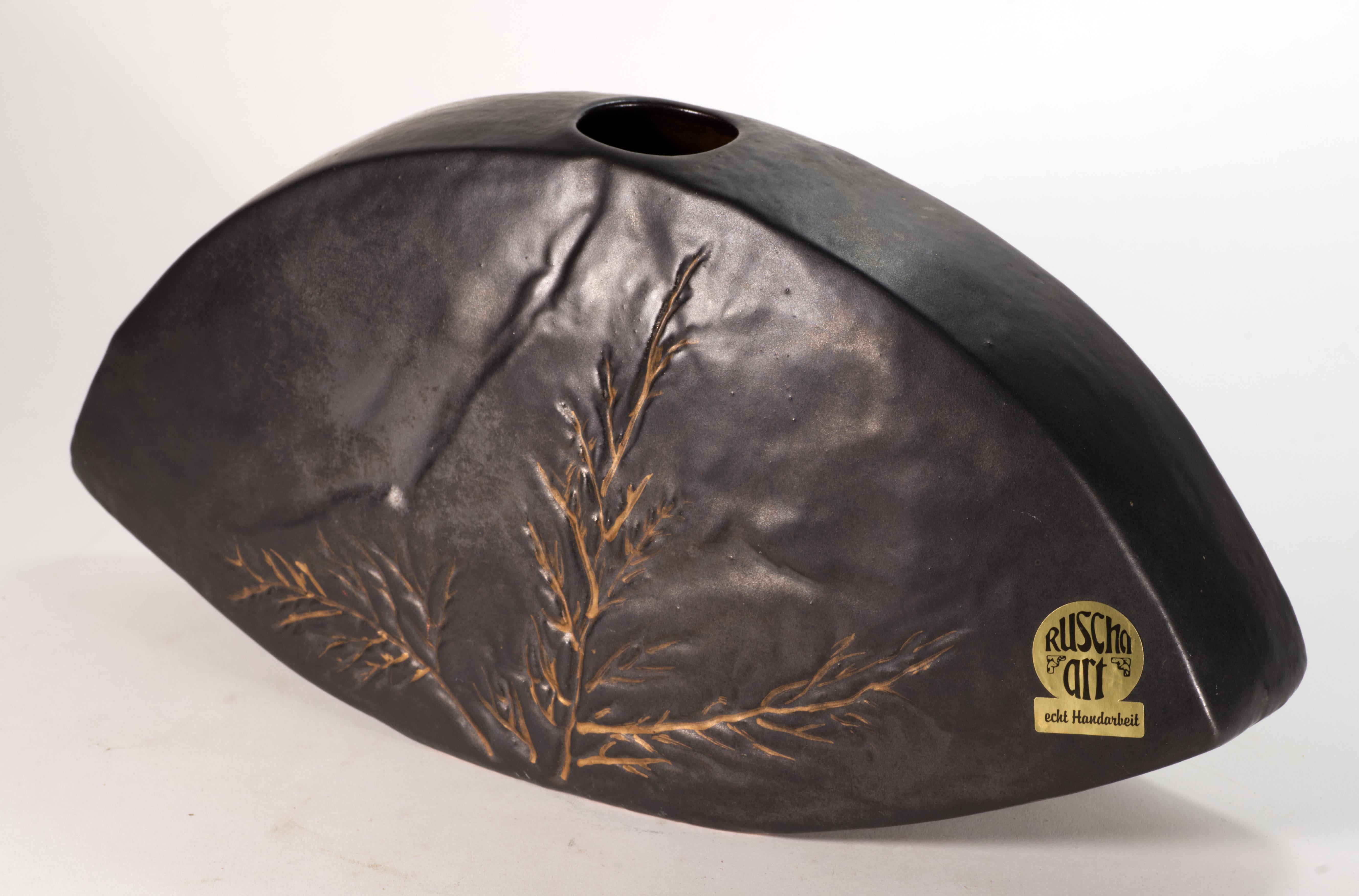 Ruscha Art Brown Ceramic Vase, Mid-Century West German Pottery In Good Condition For Sale In Clifton Springs, NY