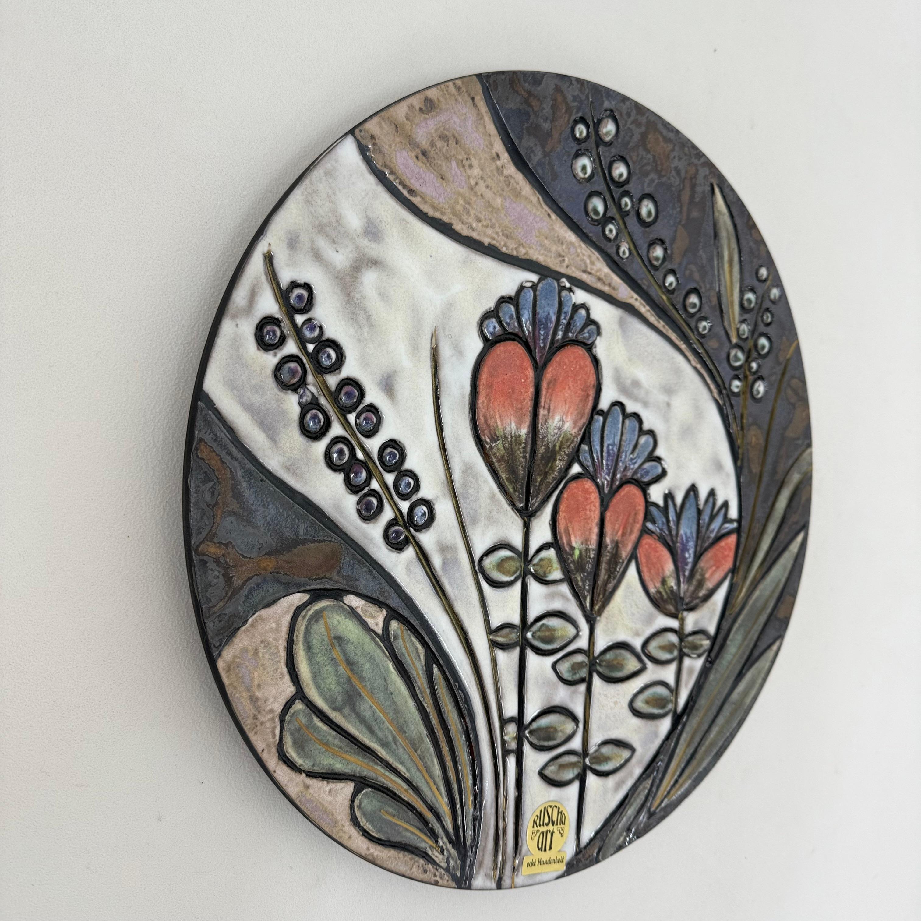 Ruscha Handarbeit cerámica floral  placa de pared , años 70 Alemania en venta 5
