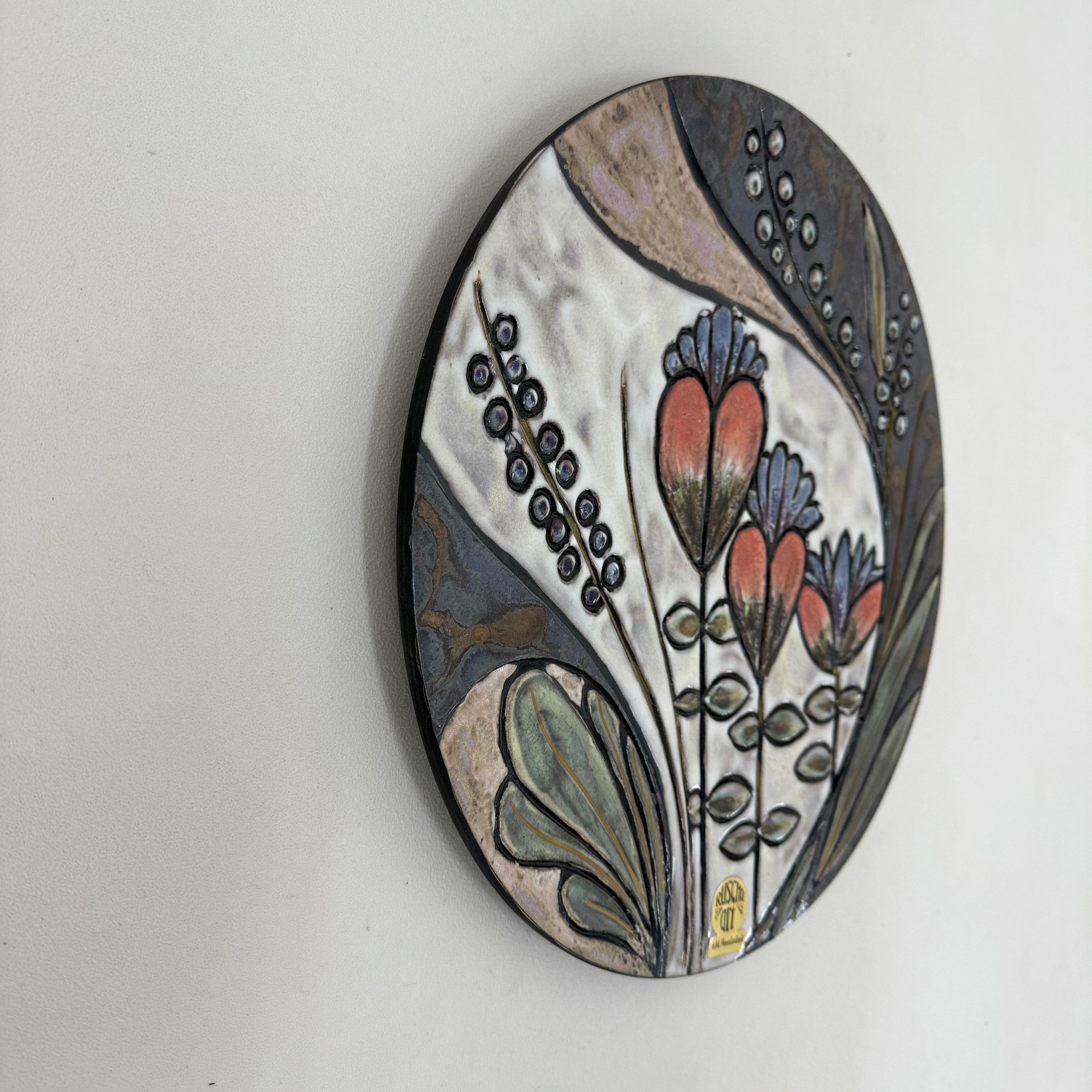 Ruscha Handarbeit cerámica floral  placa de pared , años 70 Alemania en venta 6