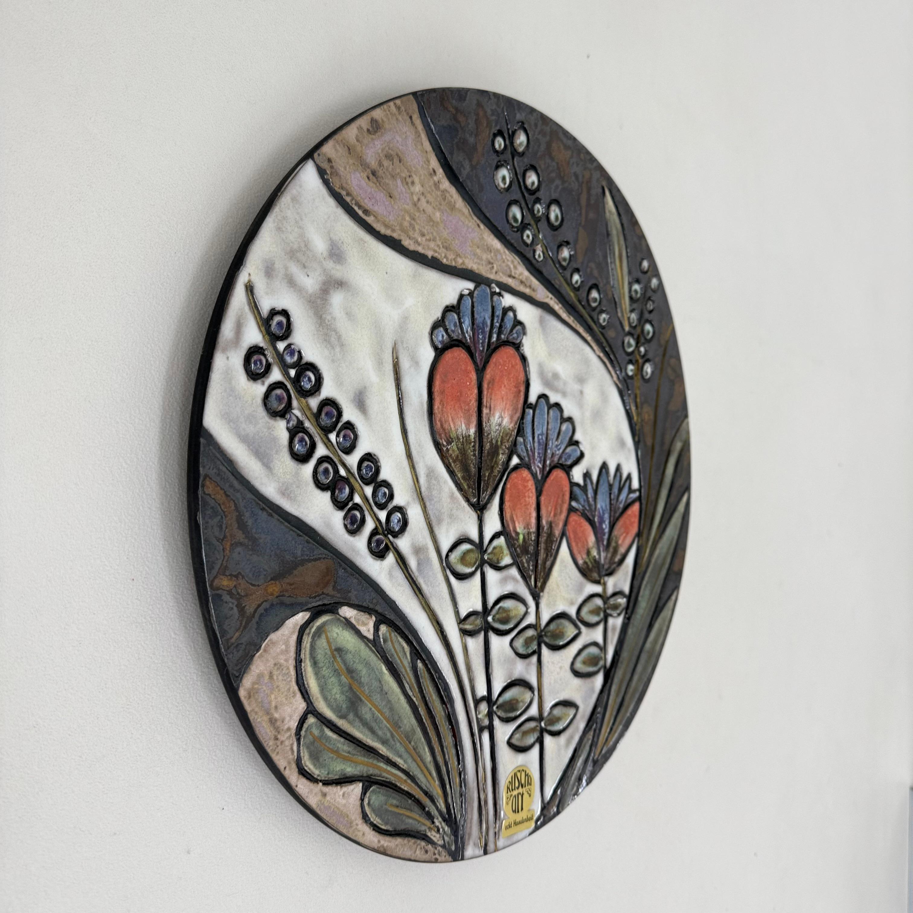 Ruscha Handarbeit cerámica floral  placa de pared , años 70 Alemania en venta 7