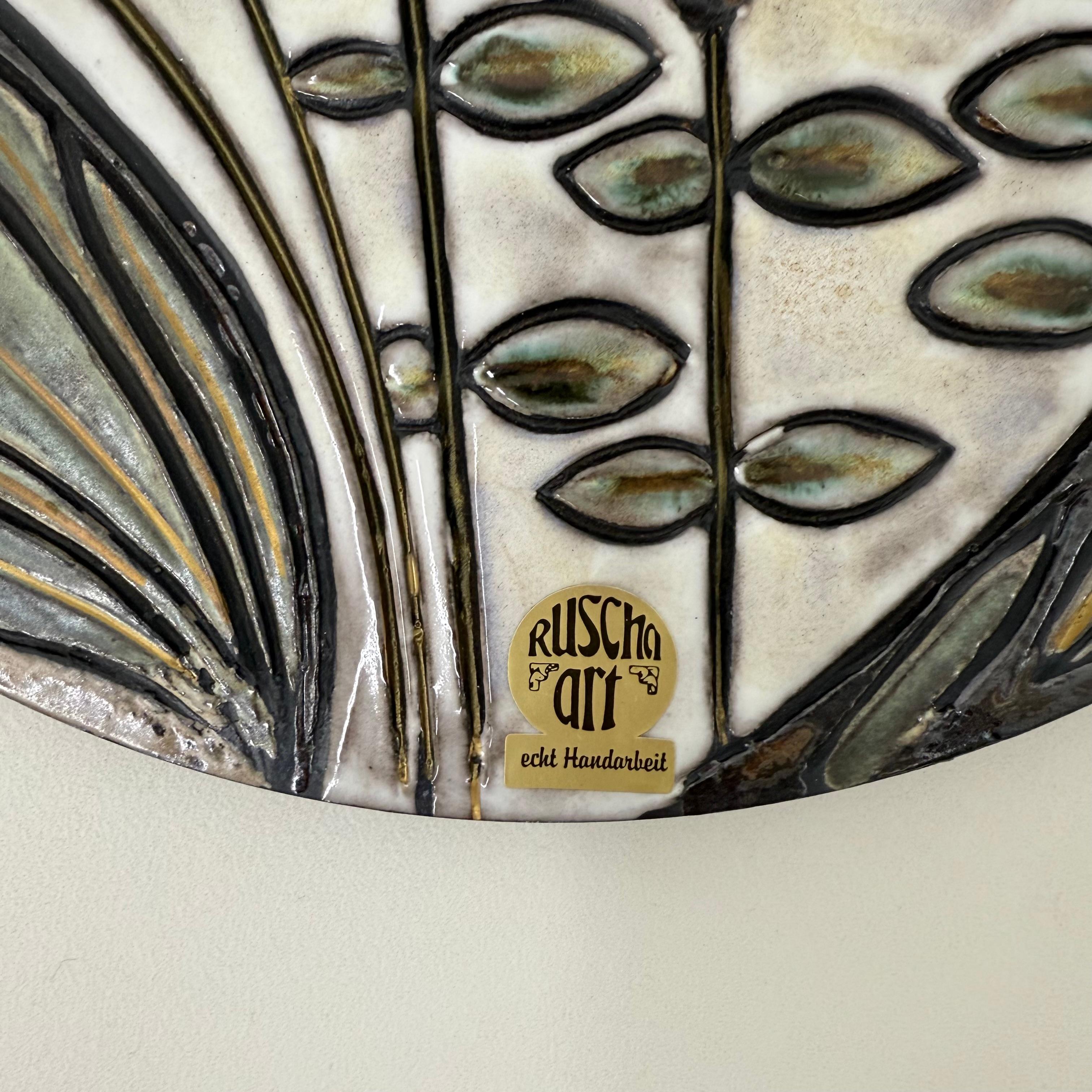 Ruscha Handarbeit cerámica floral  placa de pared , años 70 Alemania Alemán en venta