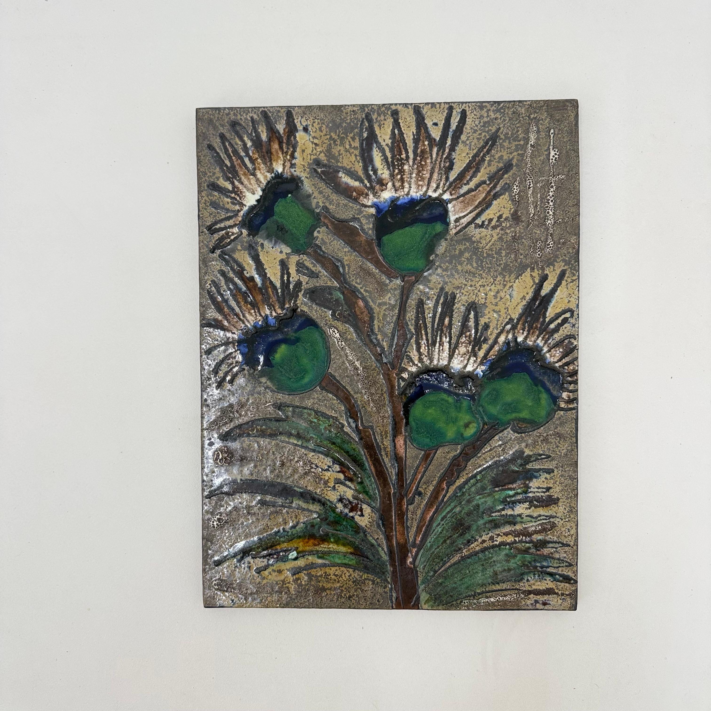 Ruscha Handarbeit ‘thistle’ ceramic wall plaque , 1970s Germany In Good Condition For Sale In Delft, NL