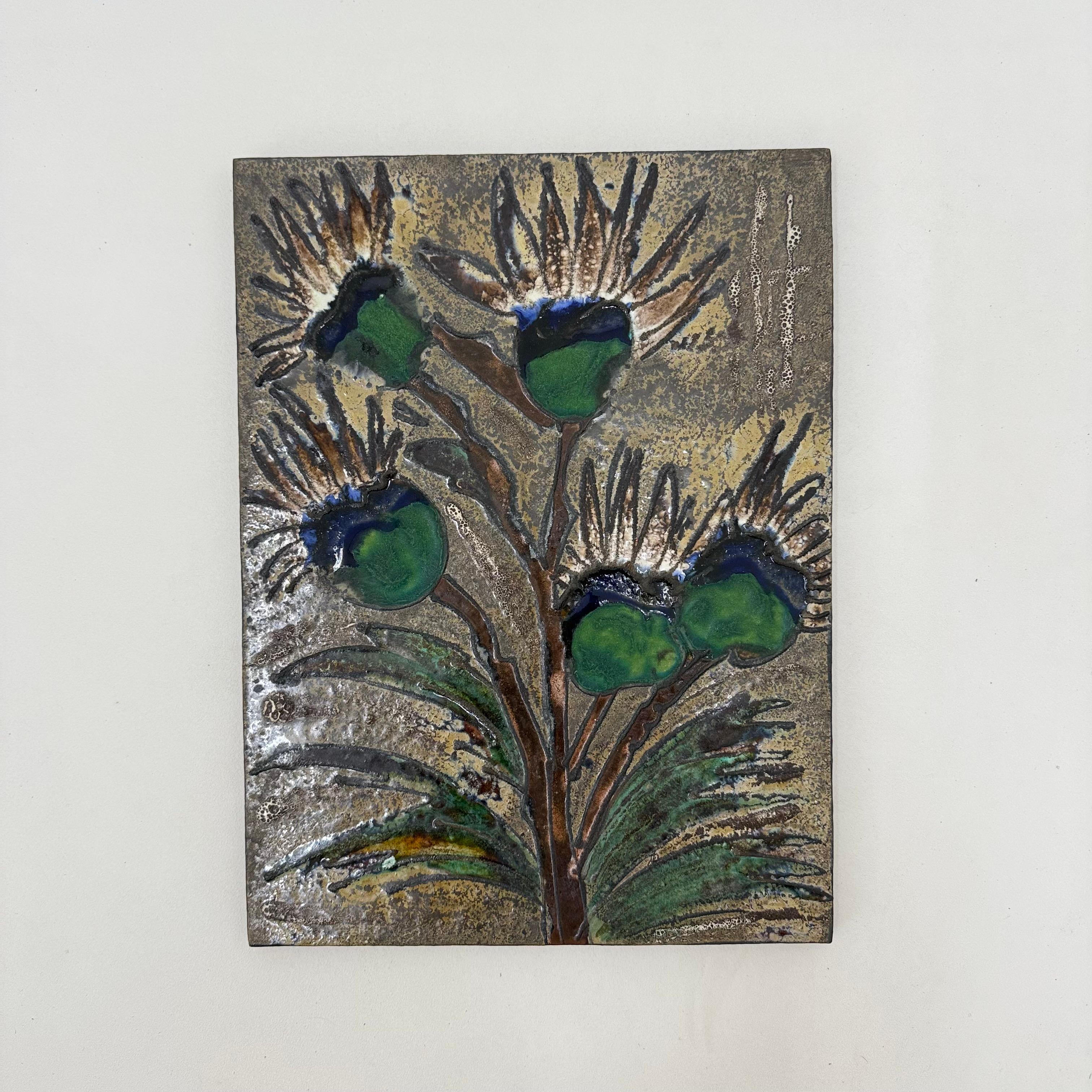 Late 20th Century Ruscha Handarbeit ‘thistle’ ceramic wall plaque , 1970s Germany For Sale
