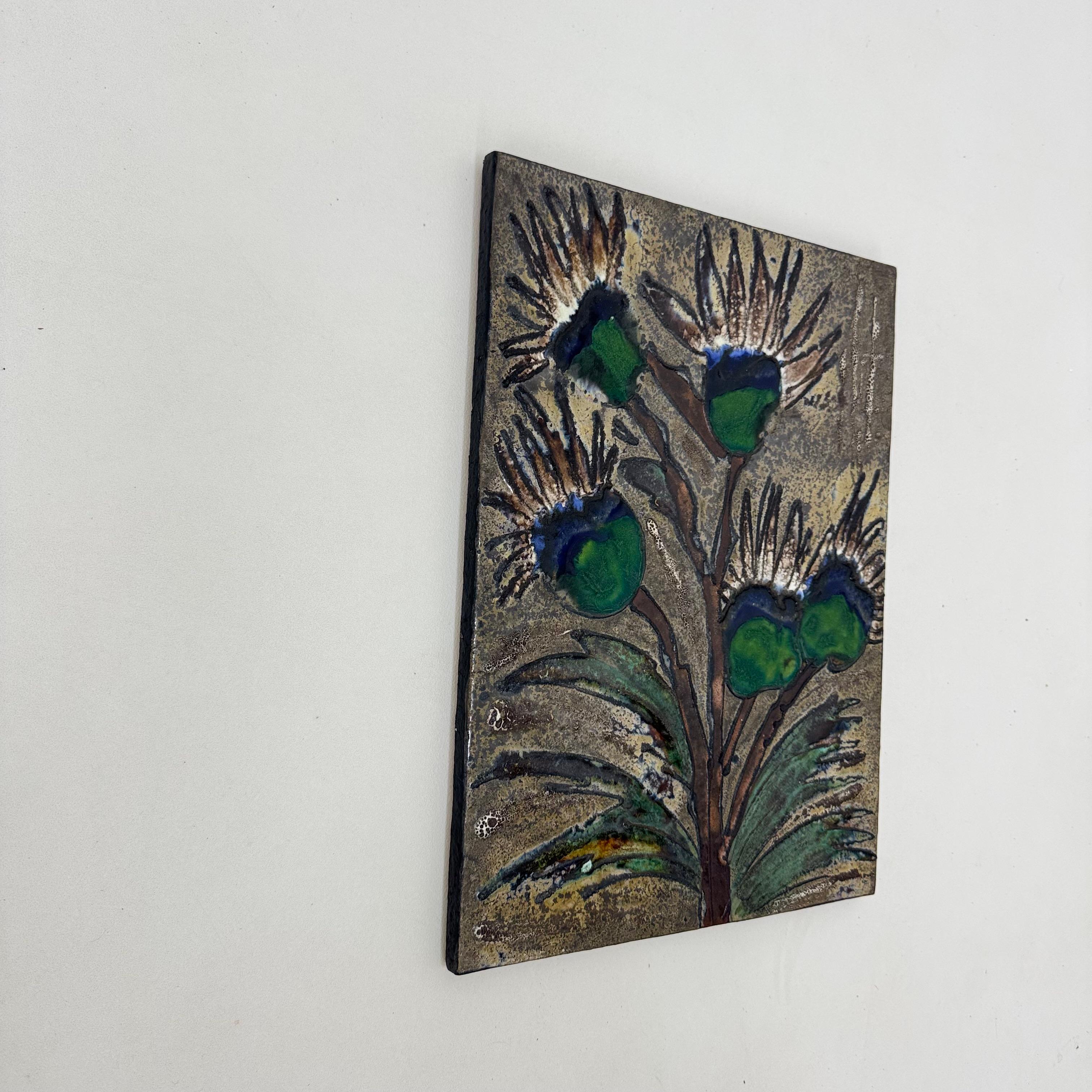 Ceramic Ruscha Handarbeit ‘thistle’ ceramic wall plaque , 1970s Germany For Sale