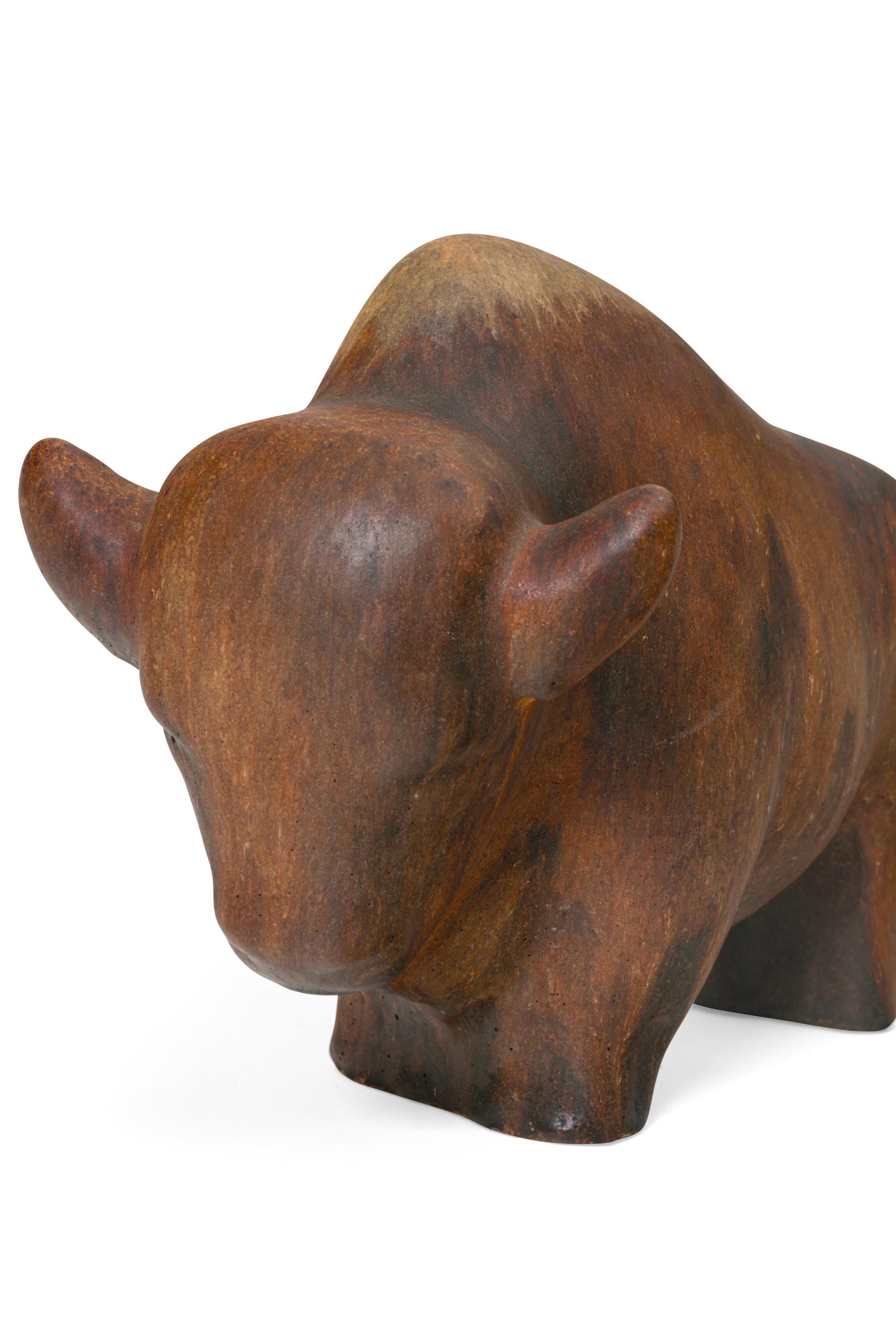 Mid-20th Century Ruscha Keramik Brown Glazed Bull, West Germany, 1960s