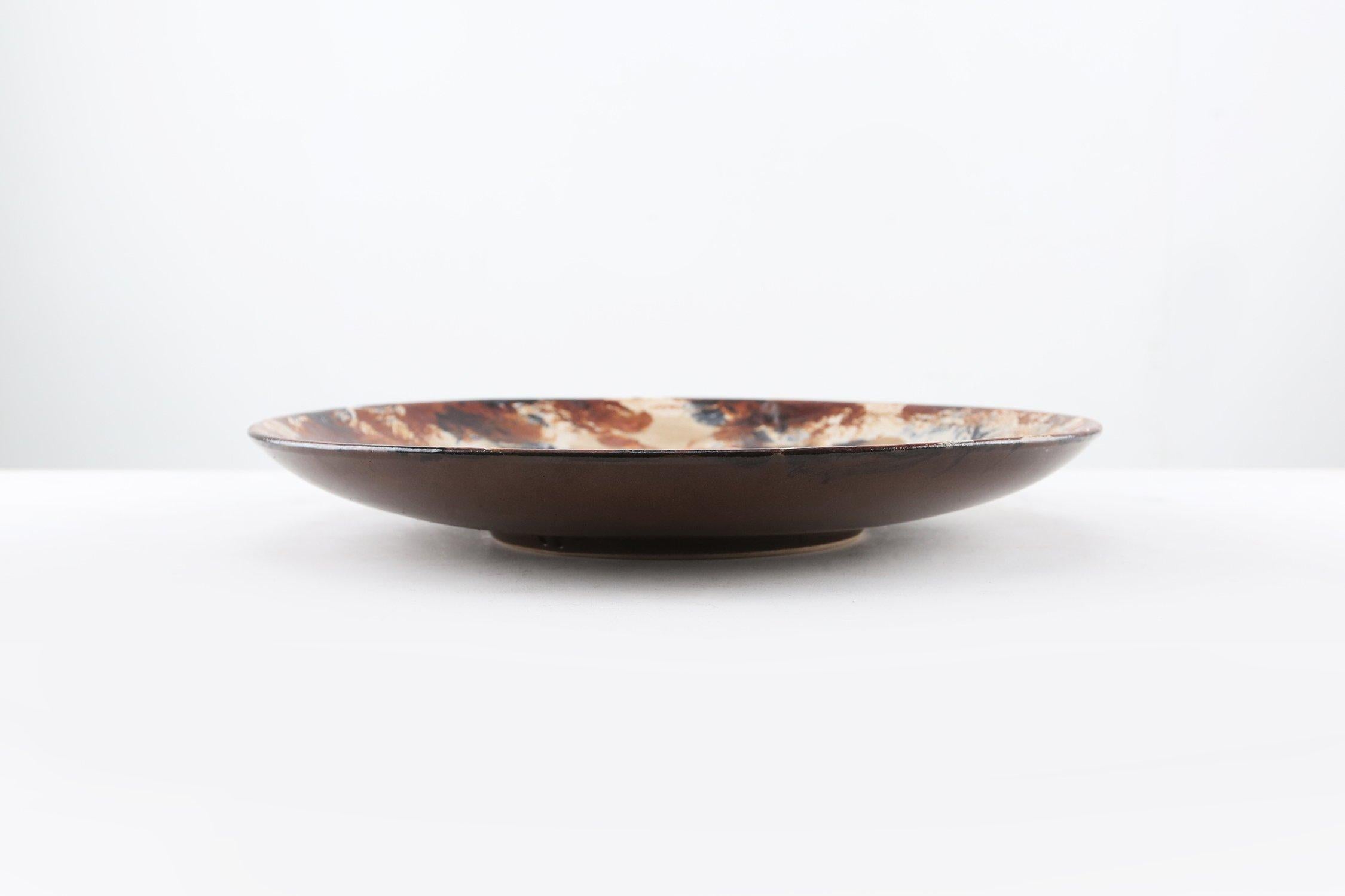 Mid-Century Modern Ruscha Keramik fat lava wall plate mushrooms 717/3, West Germany 1970s For Sale