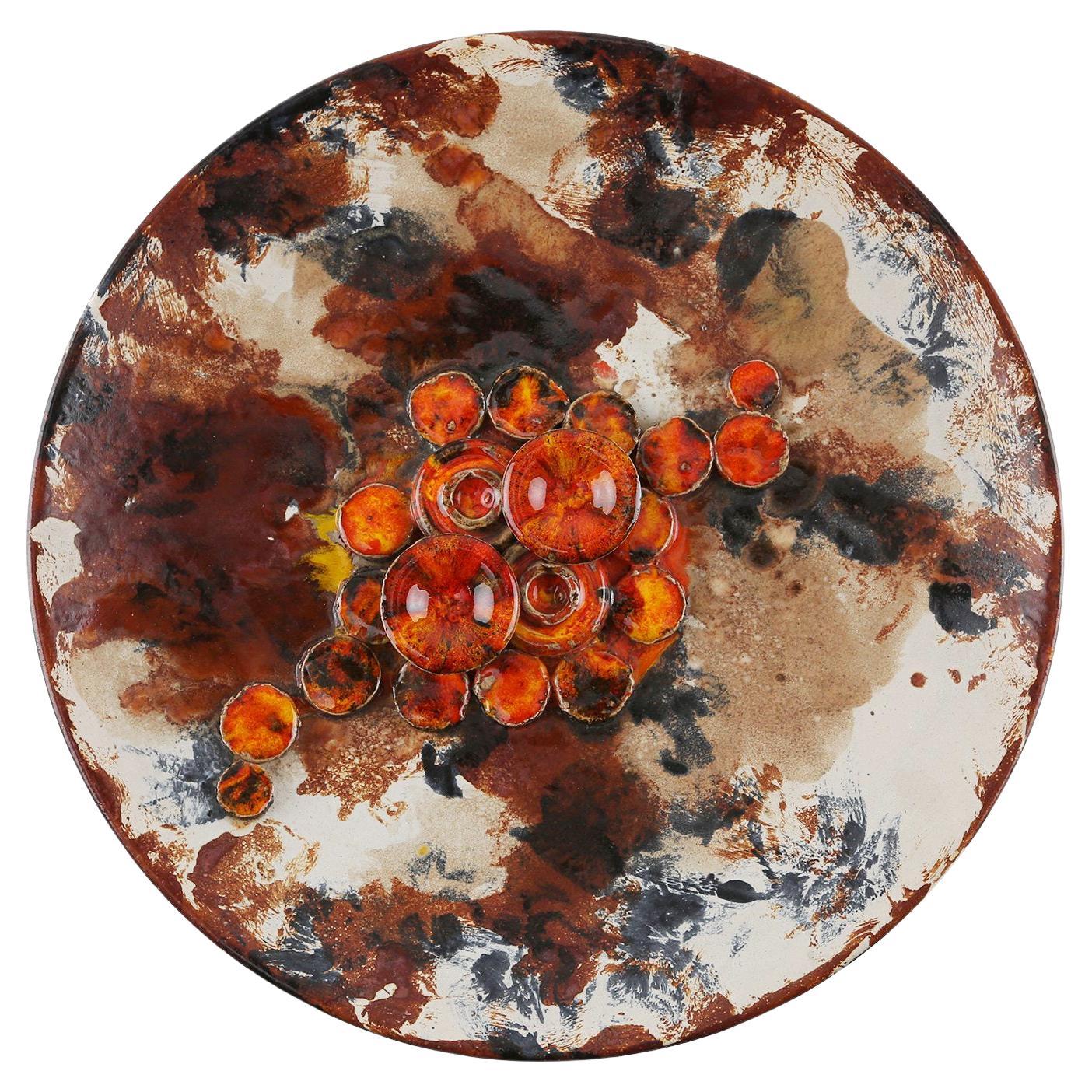 Ruscha Keramik fat lava wall plate mushrooms 717/3, West Germany 1970s For Sale