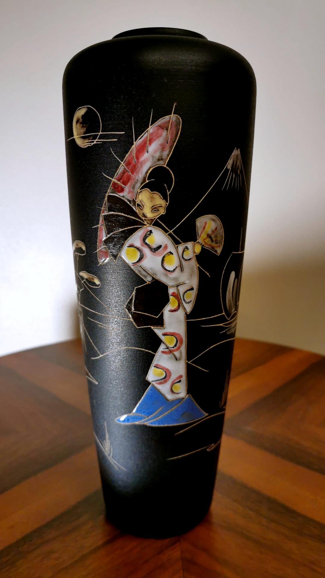 Ruscha Keramik Deutschland Vintage-Vase aus Keramik mit japanischer Dekoration im Angebot 5