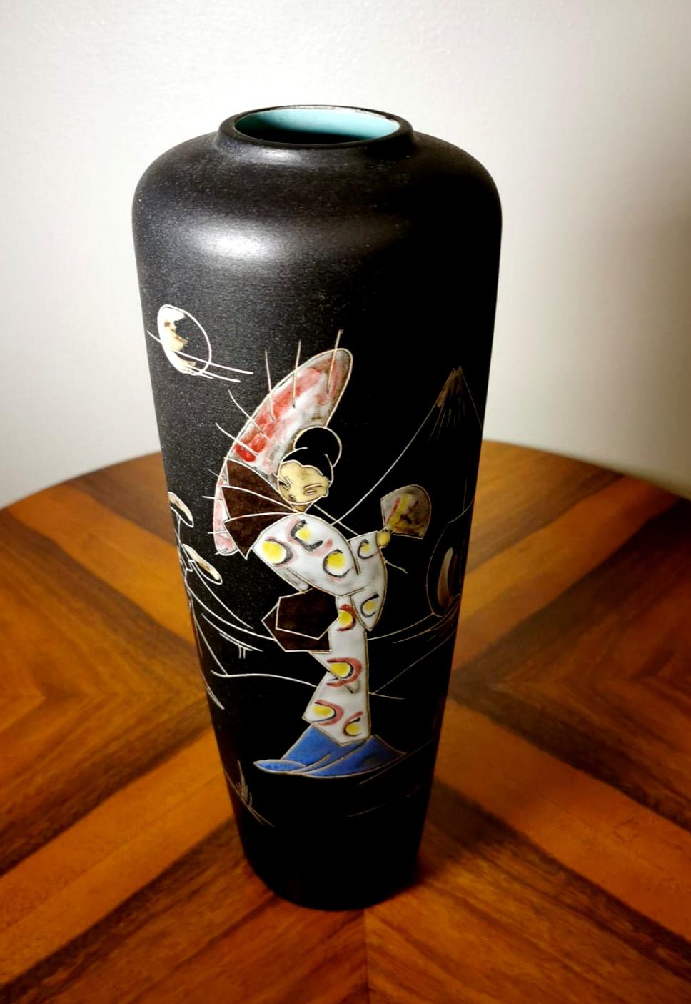 Ruscha Keramik Deutschland Vintage-Vase aus Keramik mit japanischer Dekoration im Angebot 6