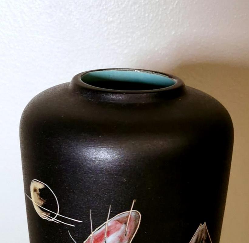 Mid-Century Modern Ruscha Keramik Germany Vintage Ceramic Vase With Japanese Decoration For Sale