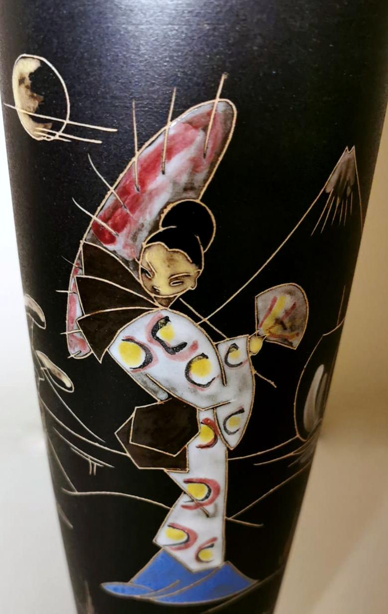 20th Century Ruscha Keramik Germany Vintage Ceramic Vase With Japanese Decoration For Sale