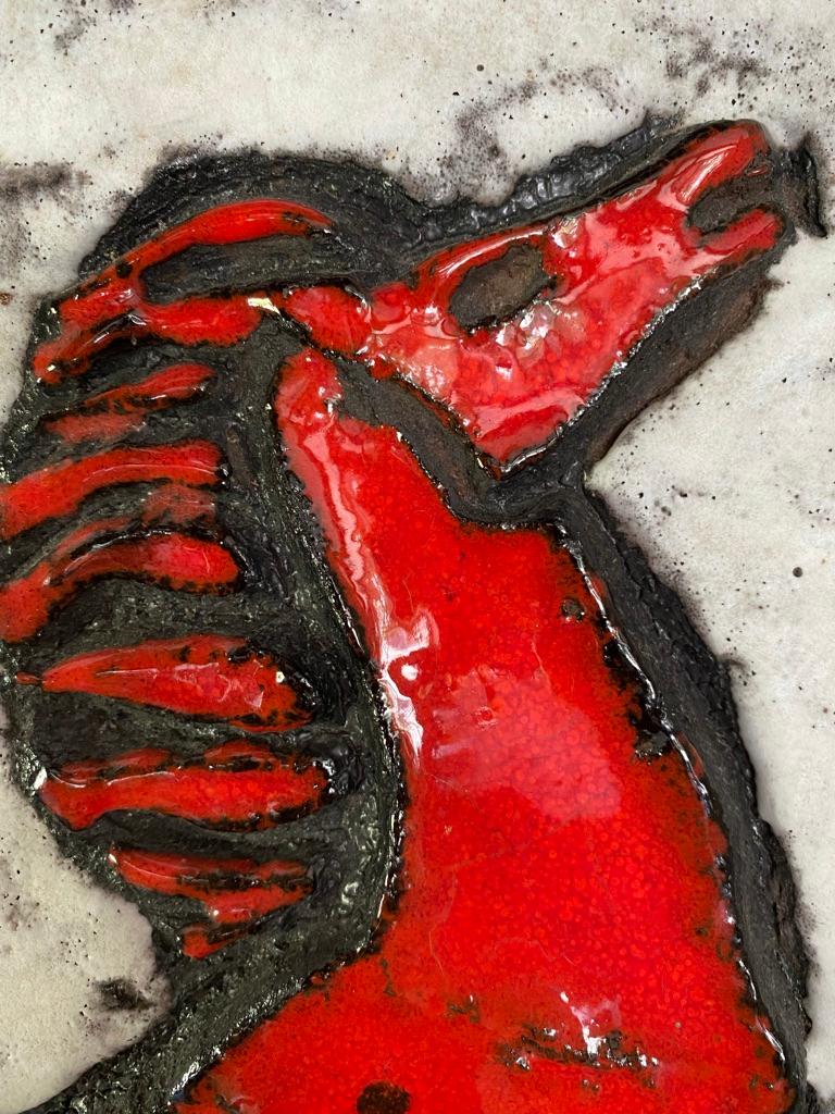 Ruscha Keramik, Series Vulcano Plaque with Rearing, Red Glazed Horse 1968 For Sale 2