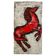 Ruscha Keramik, Series Vulcano Plaque with Rearing, Red Glazed Horse 1968