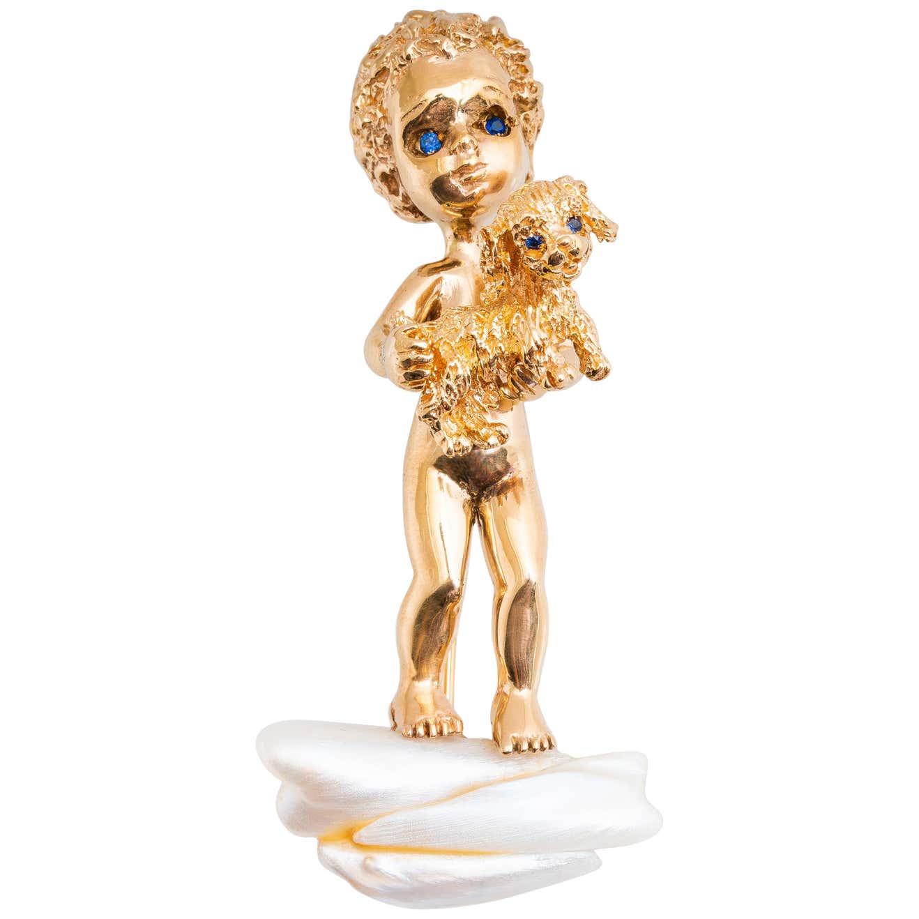 Ruser 14 Karat Yellow River Pearl and Sapphire Friday's Child and Dog ...