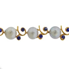 Ruser 1950s Gold Pearl Sapphire Bracelet