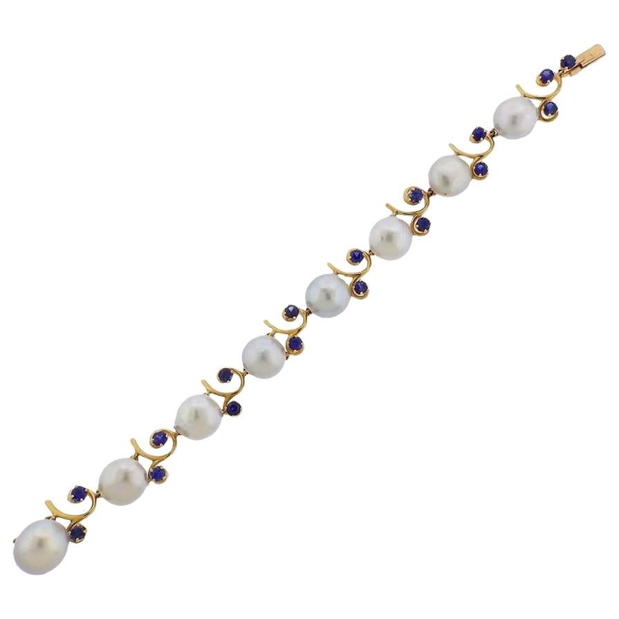 Ruser 1950s Gold Pearl Sapphire Bracelet