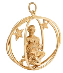 Ruser 1970's 14 Karat Yellow Gold Vintage Aquarius Zodiac Pendant
