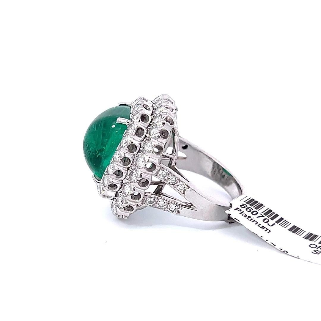Retro Ruser 7.50 Carat Emerald and Diamond Platinum Cocktail Ring, AGL For Sale