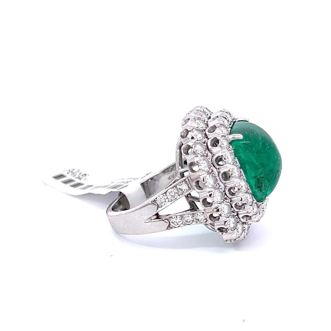 Sugarloaf Cabochon Ruser 7.50 Carat Emerald and Diamond Platinum Cocktail Ring, AGL For Sale