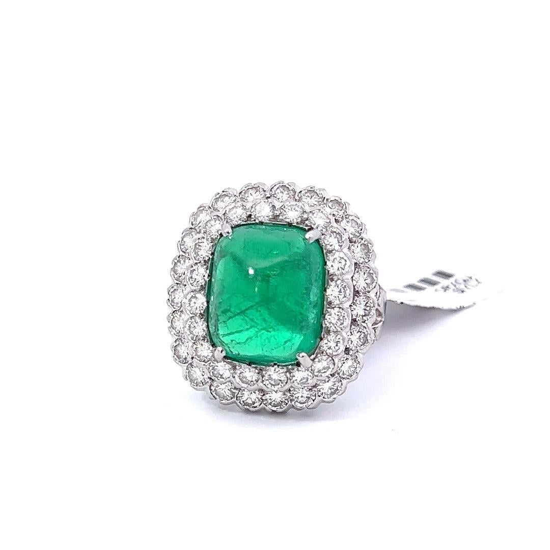 Ruser 7.50 Carat Emerald and Diamond Platinum Cocktail Ring, AGL In Excellent Condition For Sale In Beverly Hills, CA