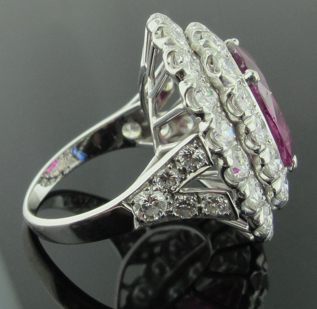 Ruser 8.39 Carat Pink Sapphire and Diamond Ring Set in Platinum, GIA, No Heat In Good Condition In Palm Desert, CA