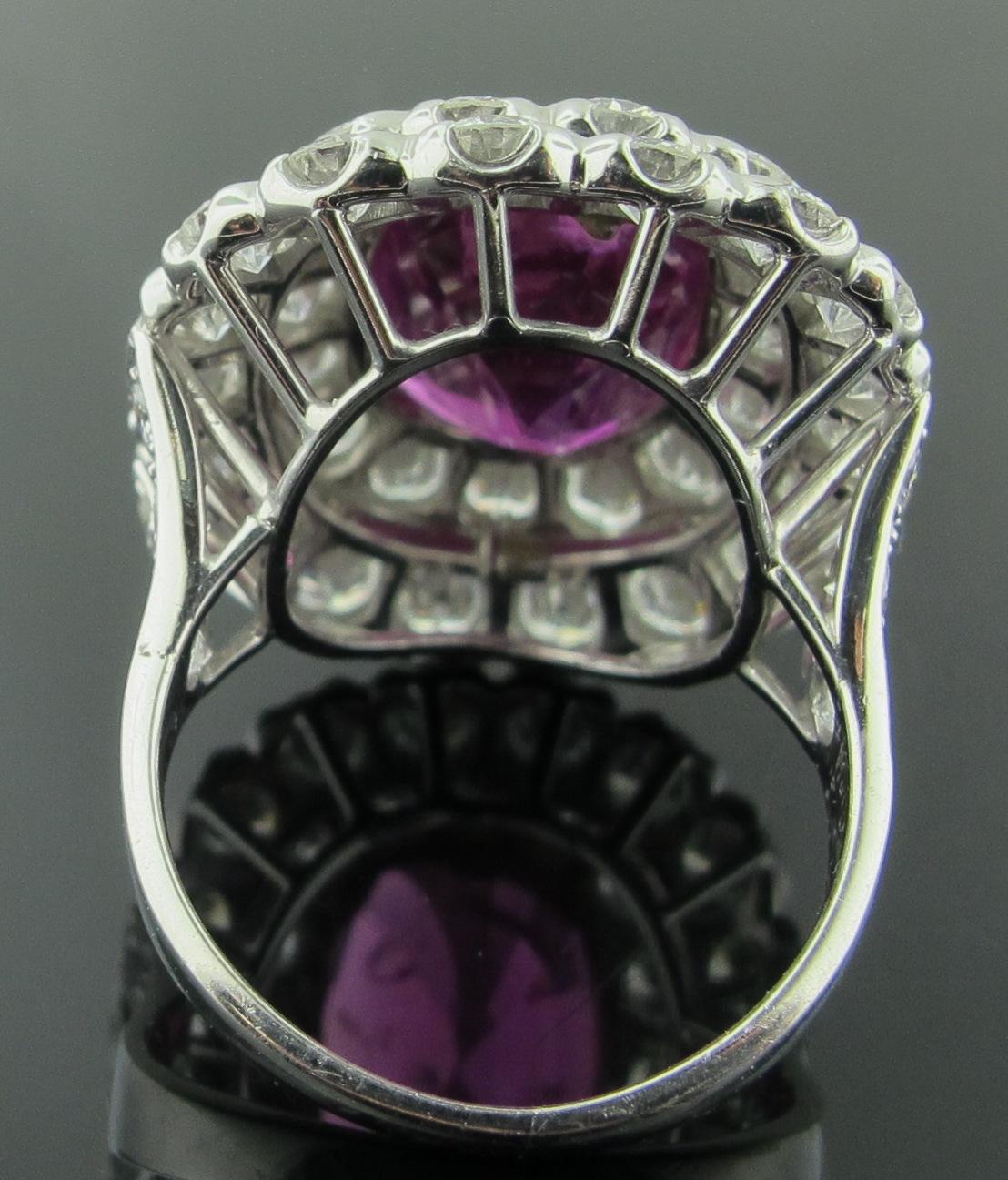 Women's or Men's Ruser 8.39 Carat Pink Sapphire and Diamond Ring Set in Platinum, GIA, No Heat