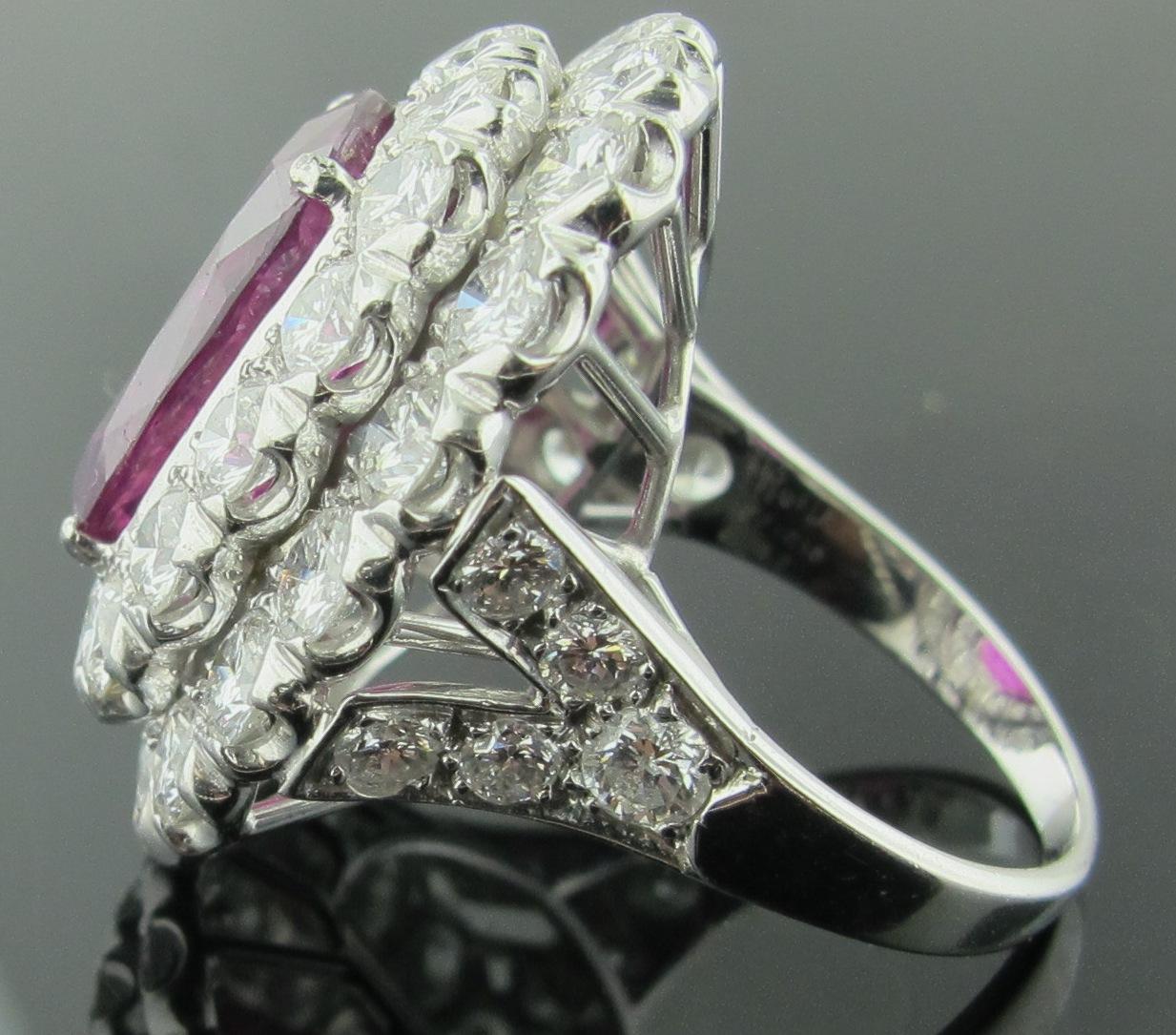 Ruser 8.39 Carat Pink Sapphire and Diamond Ring Set in Platinum, GIA, No Heat 1